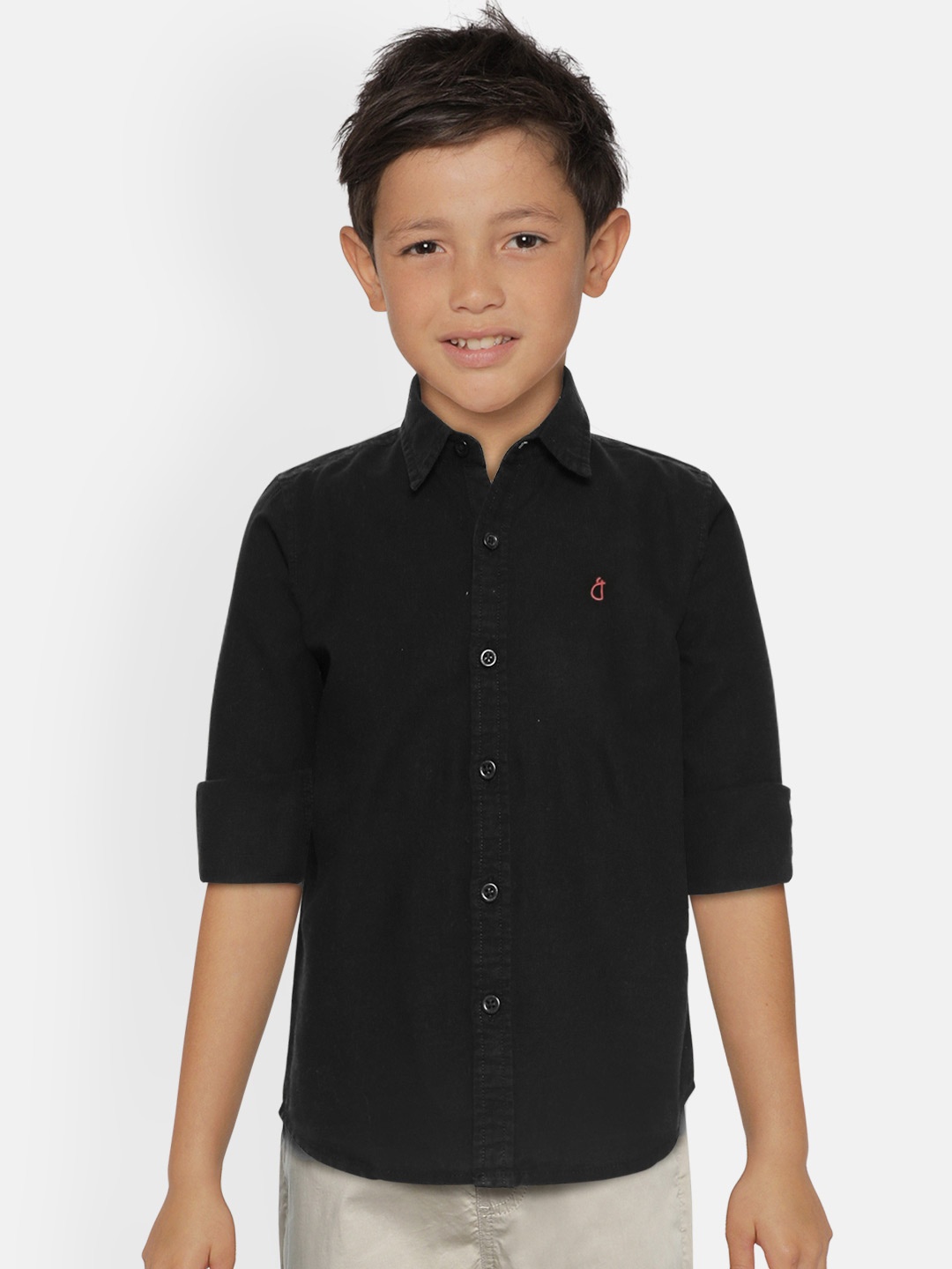

Gini and Jony Boys Black Regular Fit Solid Pure Cotton Casual Shirt