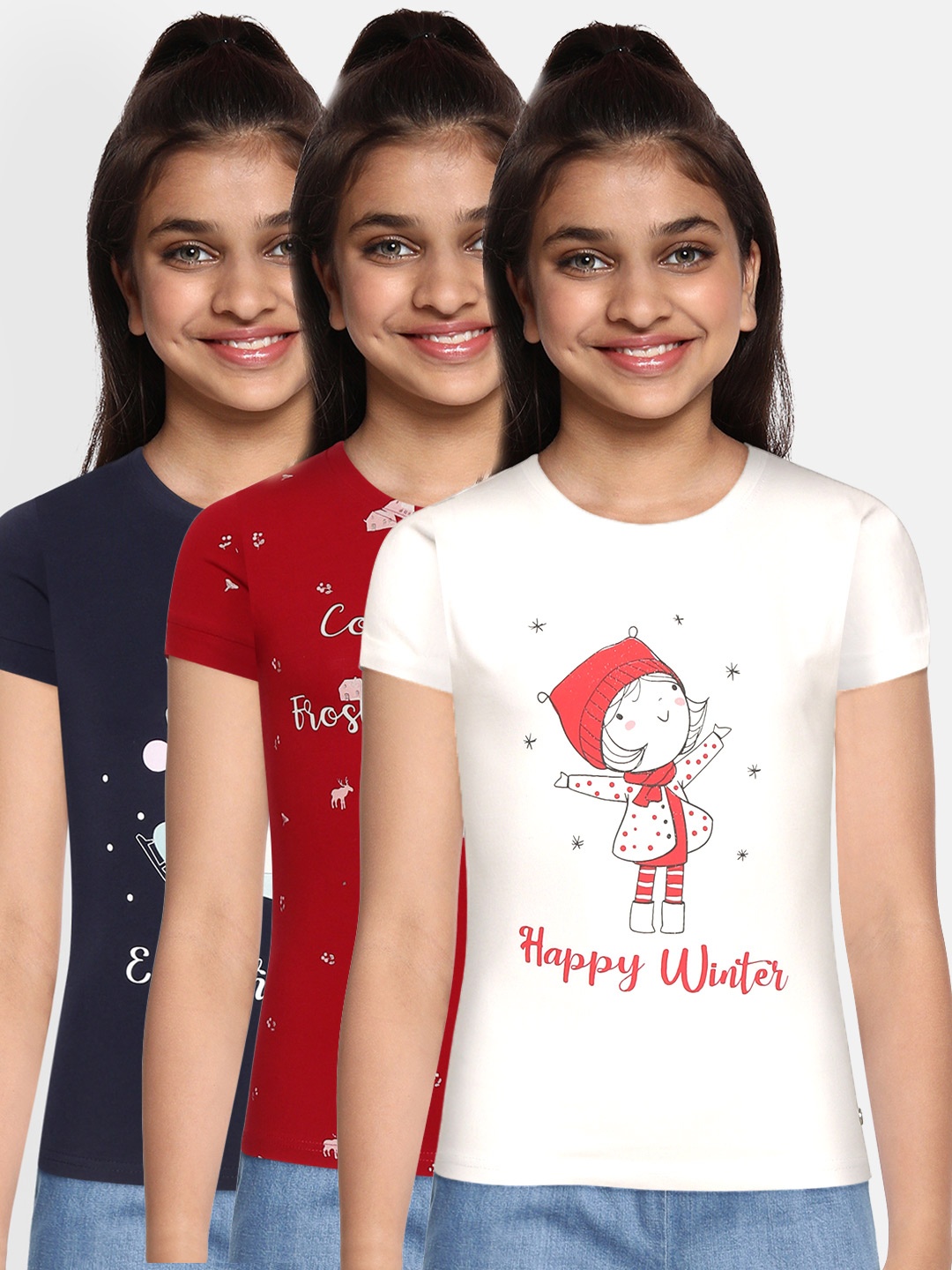 

Gini and Jony Girls Pack of 3 Printed Classic Fit T-shirts, White