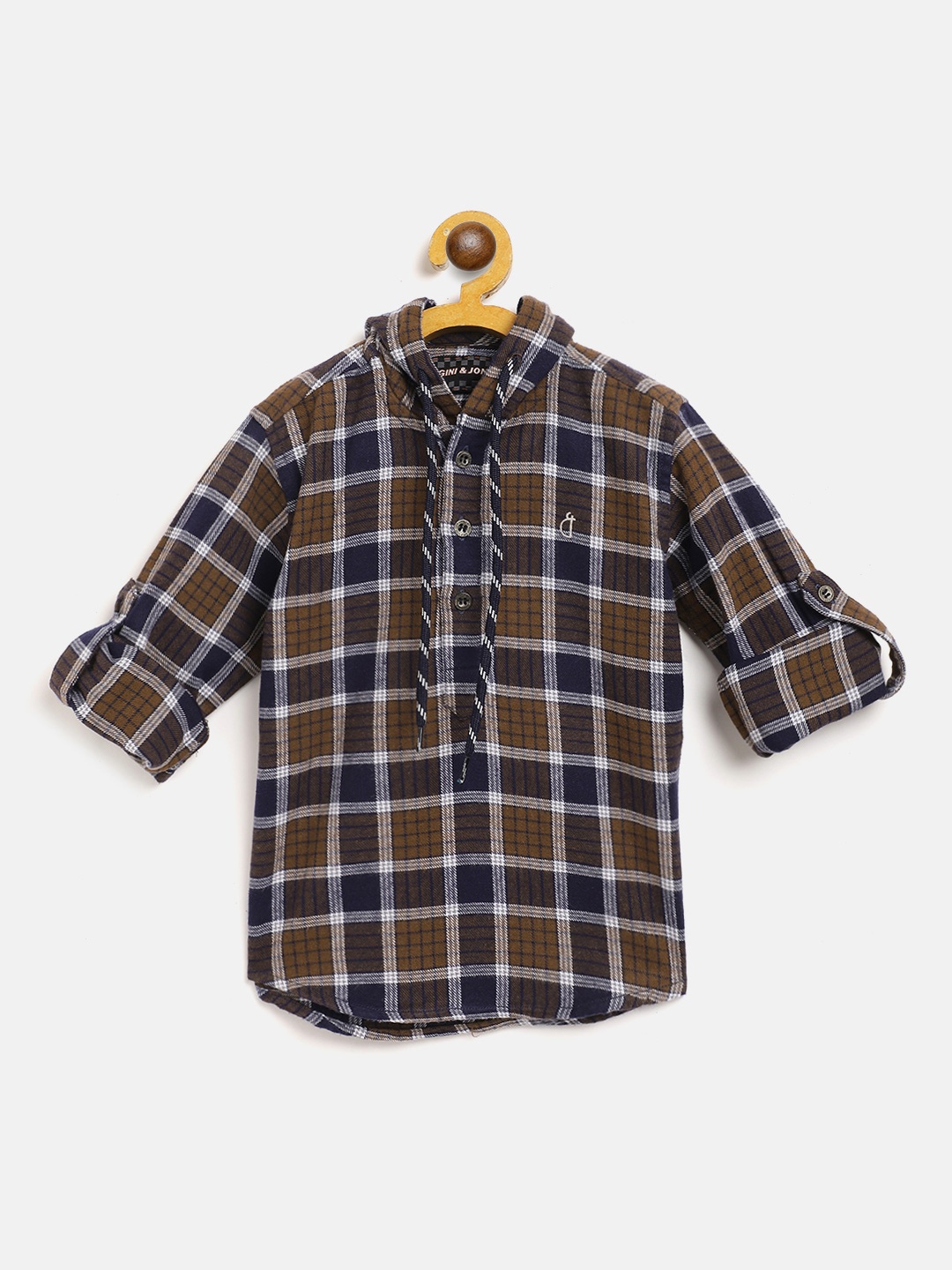 

Gini and Jony Boys Brown & Navy Blue Flannel Weave Checked Pure Cotton Casual Shirt