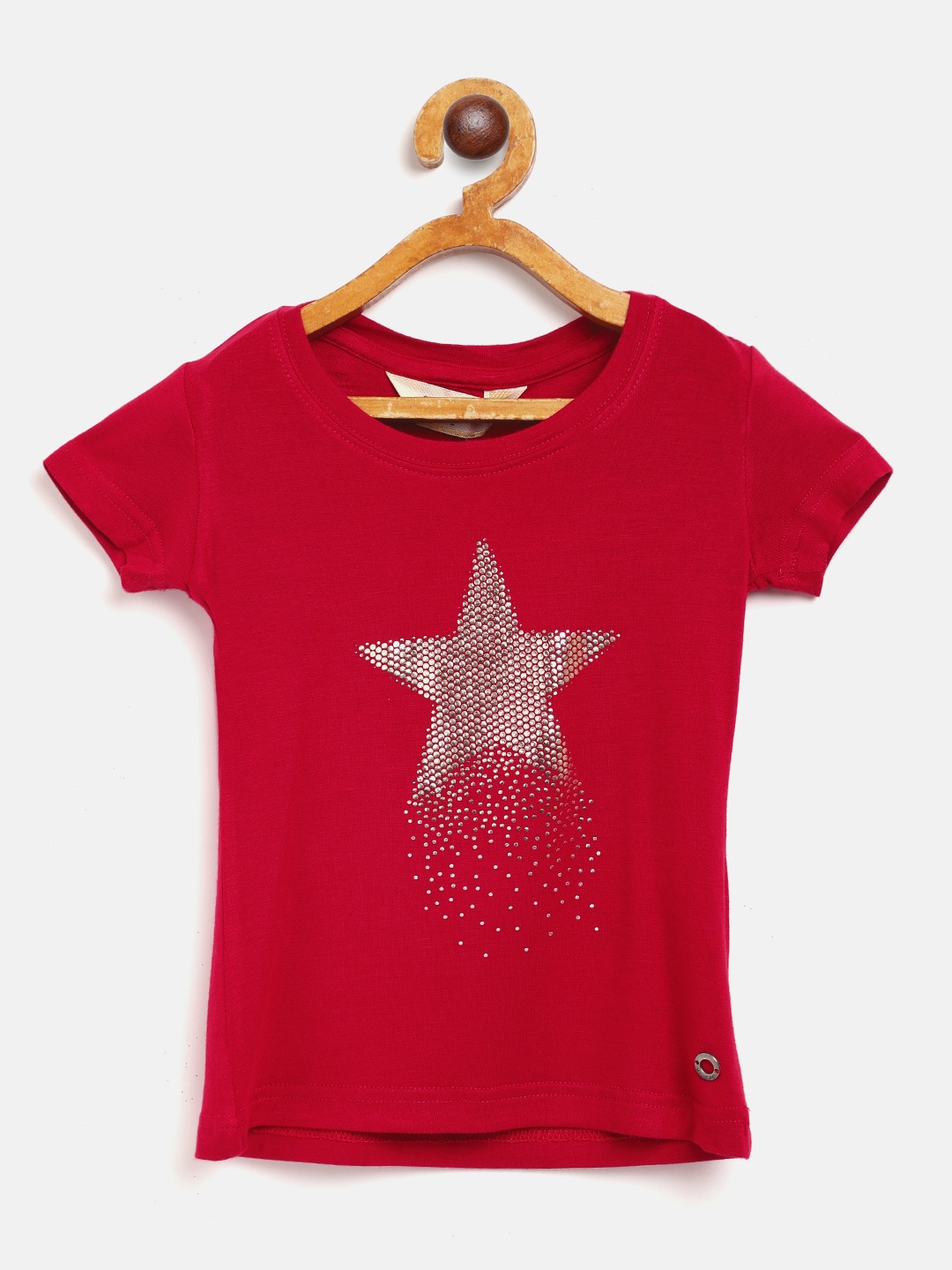 

Gini and Jony Girls Red & Golden Star Printed Round Neck T-shirt