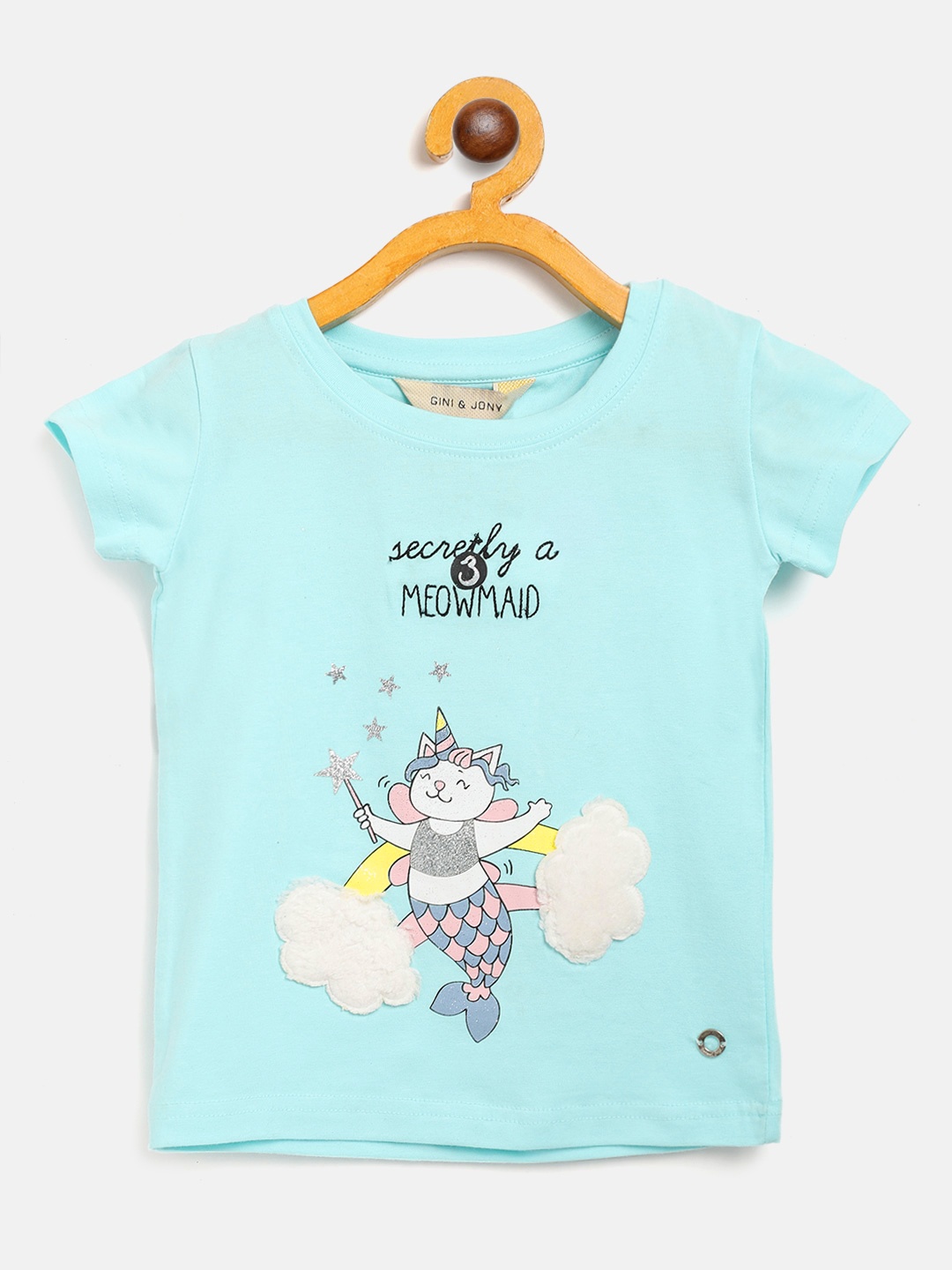 

Gini and Jony Girls Blue & White Mermaid Printed Round Neck T-shirt