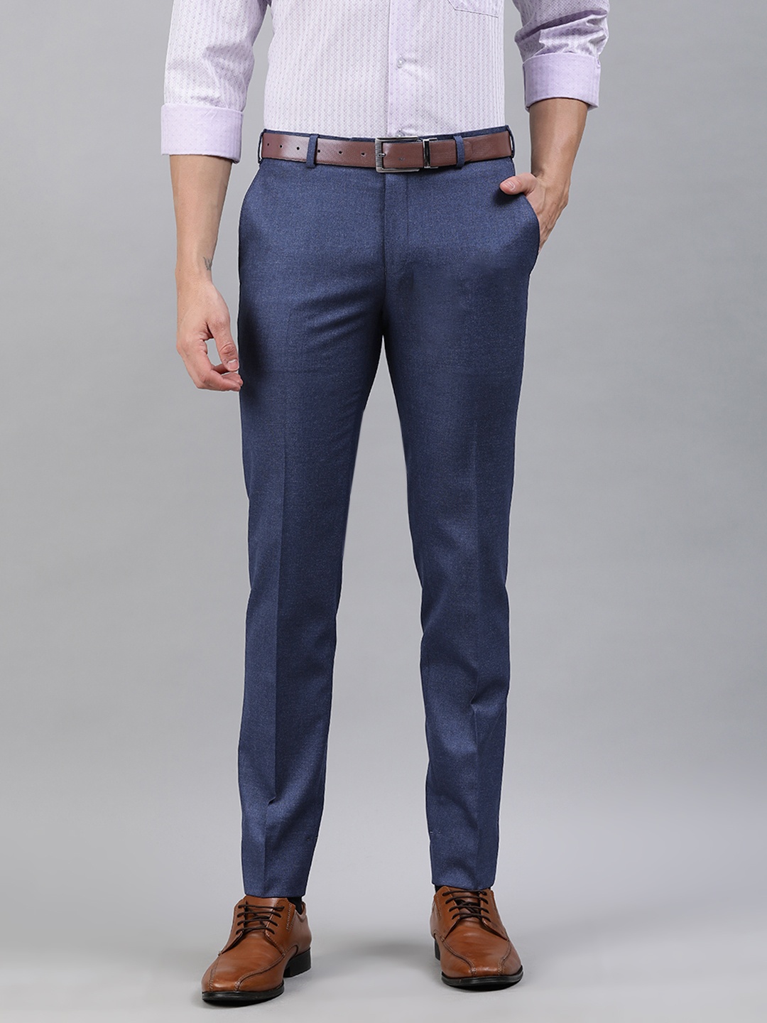

Raymond Men Navy Blue Slim Fit Solid Formal Trousers