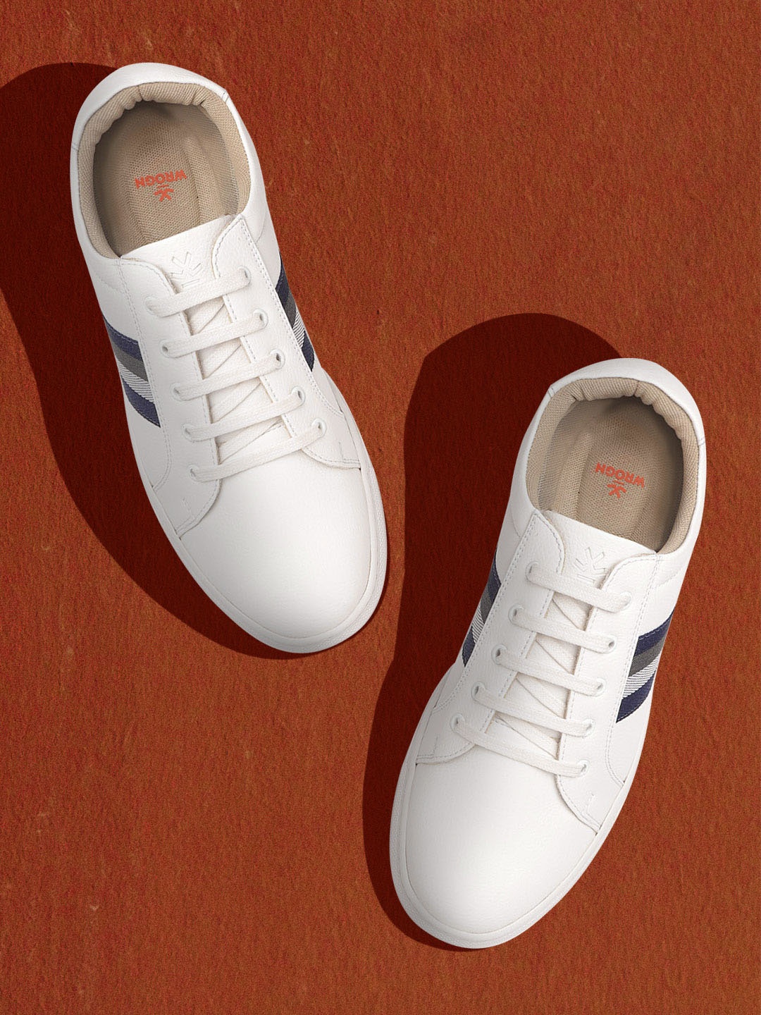 

WROGN Men White Solid Sneakers with Striped Detail