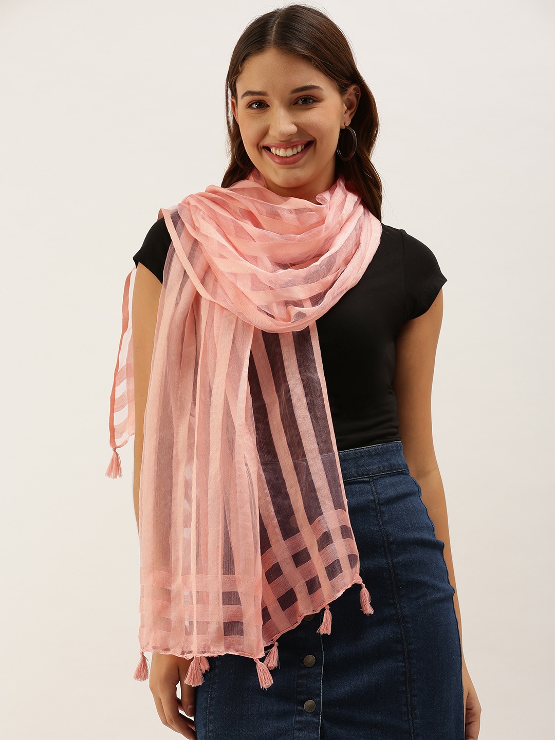 

DressBerry Women Peach-Coloured Striped Scarf