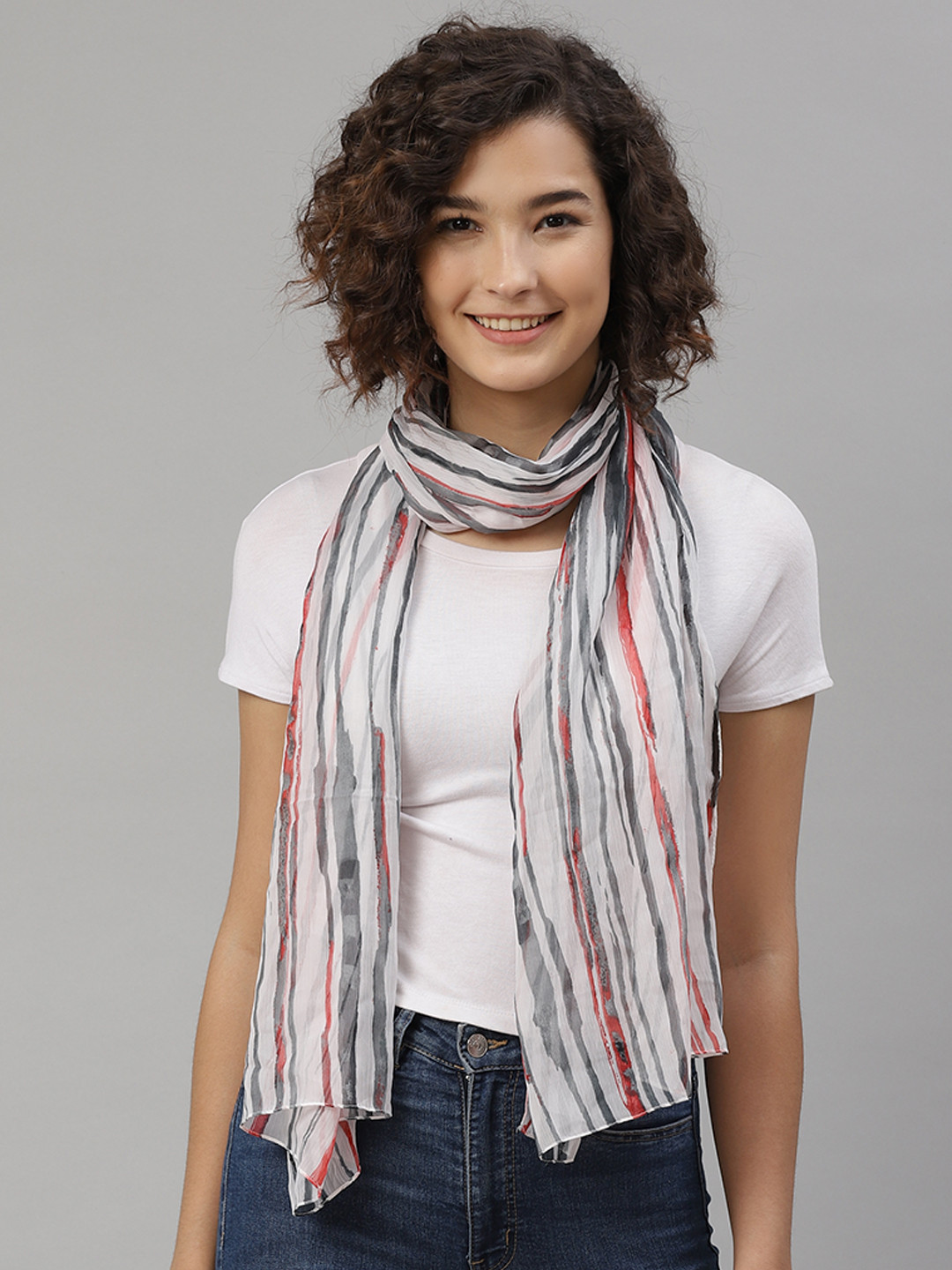 

Mast & Harbour Women Off-White & Grey Printed Scarf
