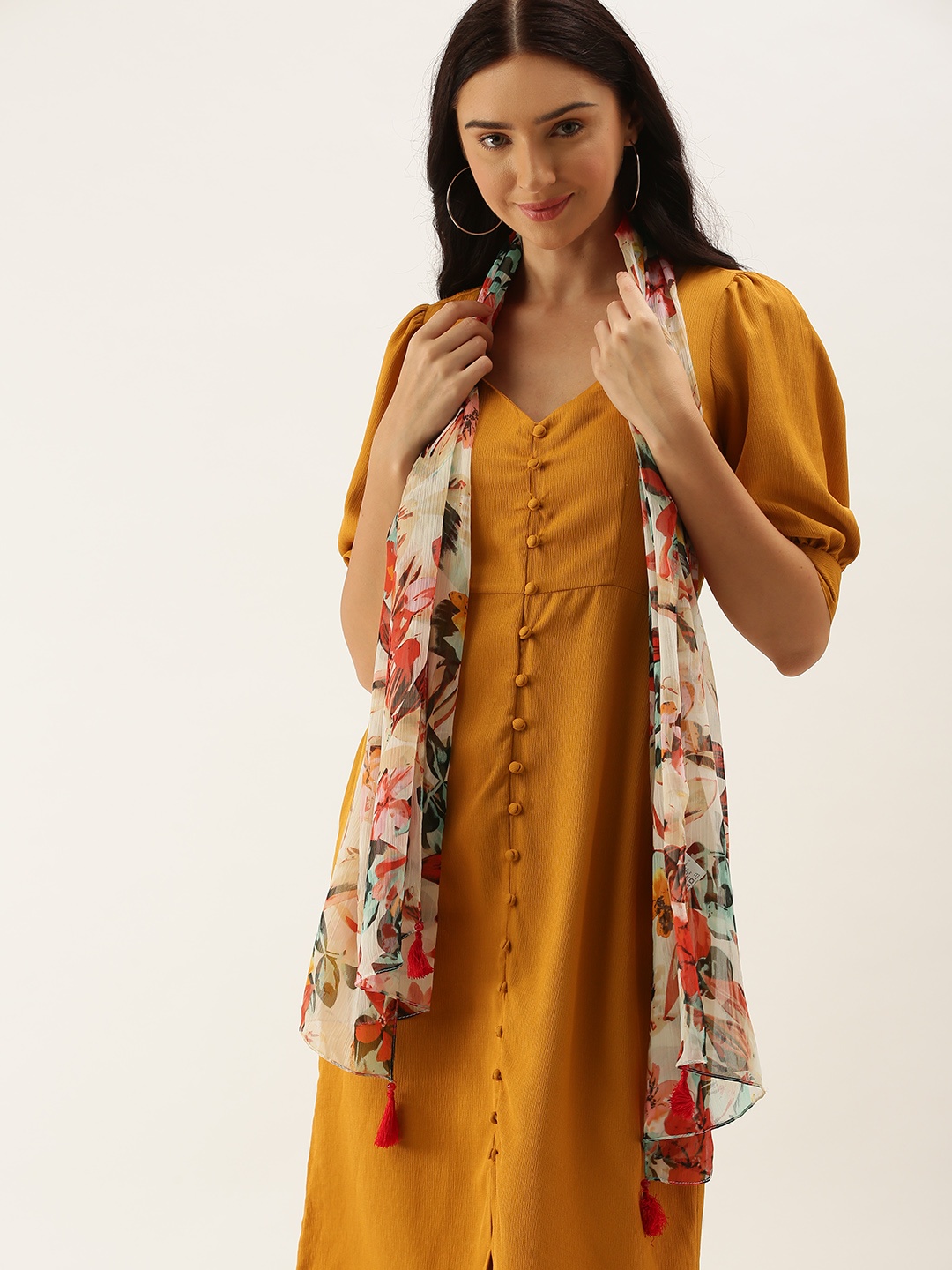 

DressBerry Women Cream-Coloured & Rust Printed Scarf