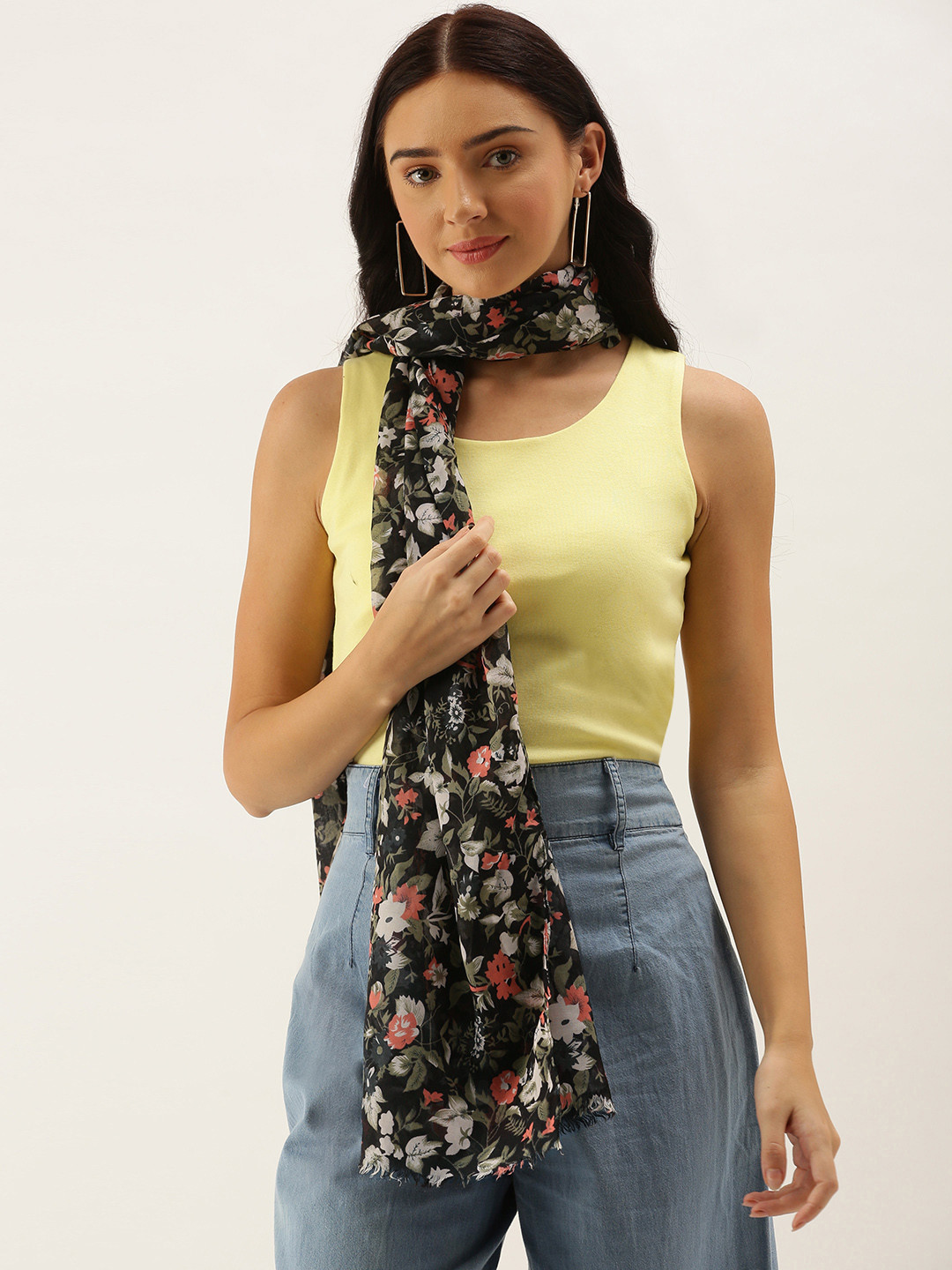 

DressBerry Women Black & Orange Printed Scarf