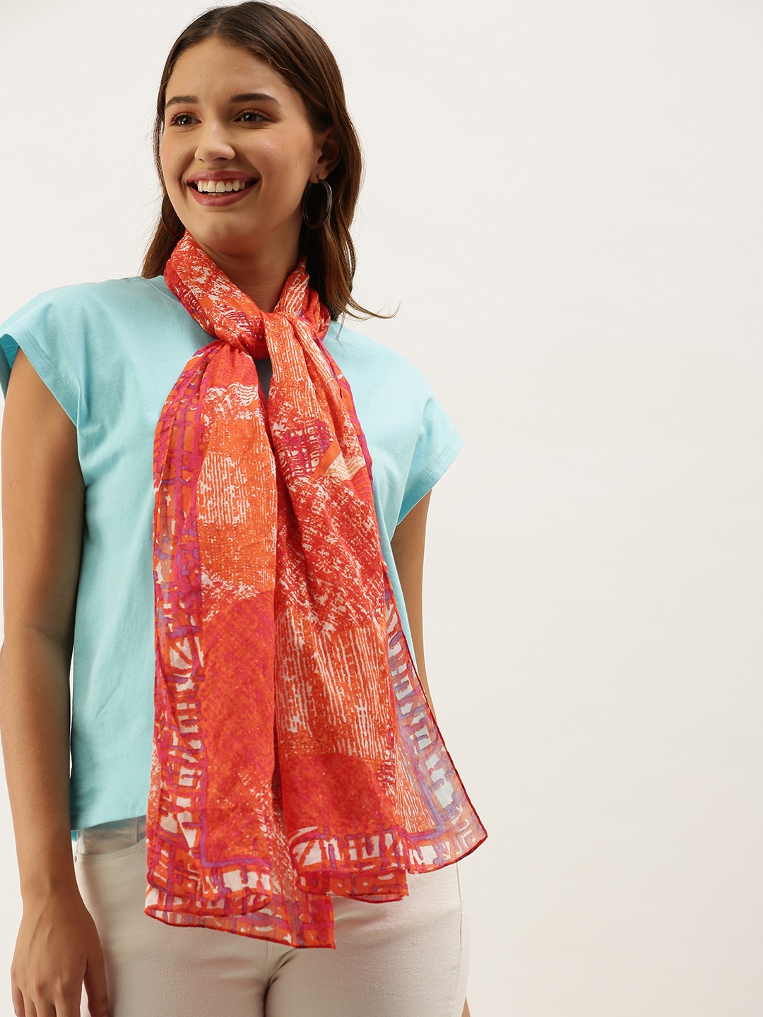 

DressBerry Women Orange & Pink Printed Scarf