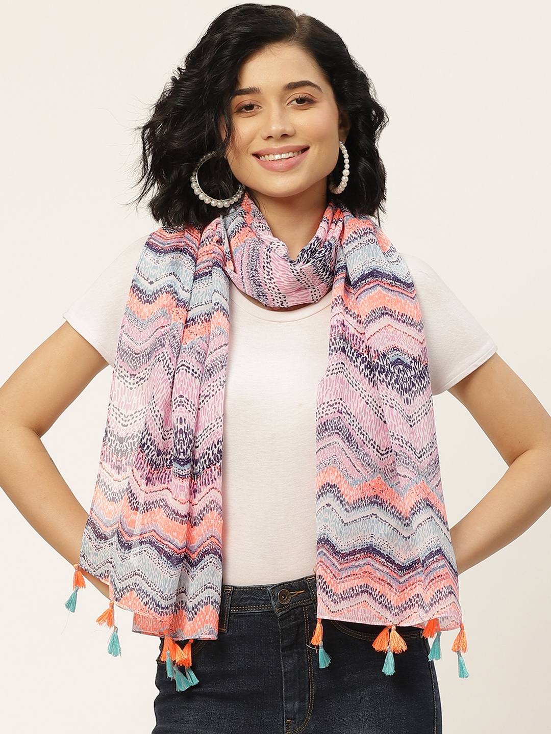 

DressBerry Women Pink & Blue Printed Scarf