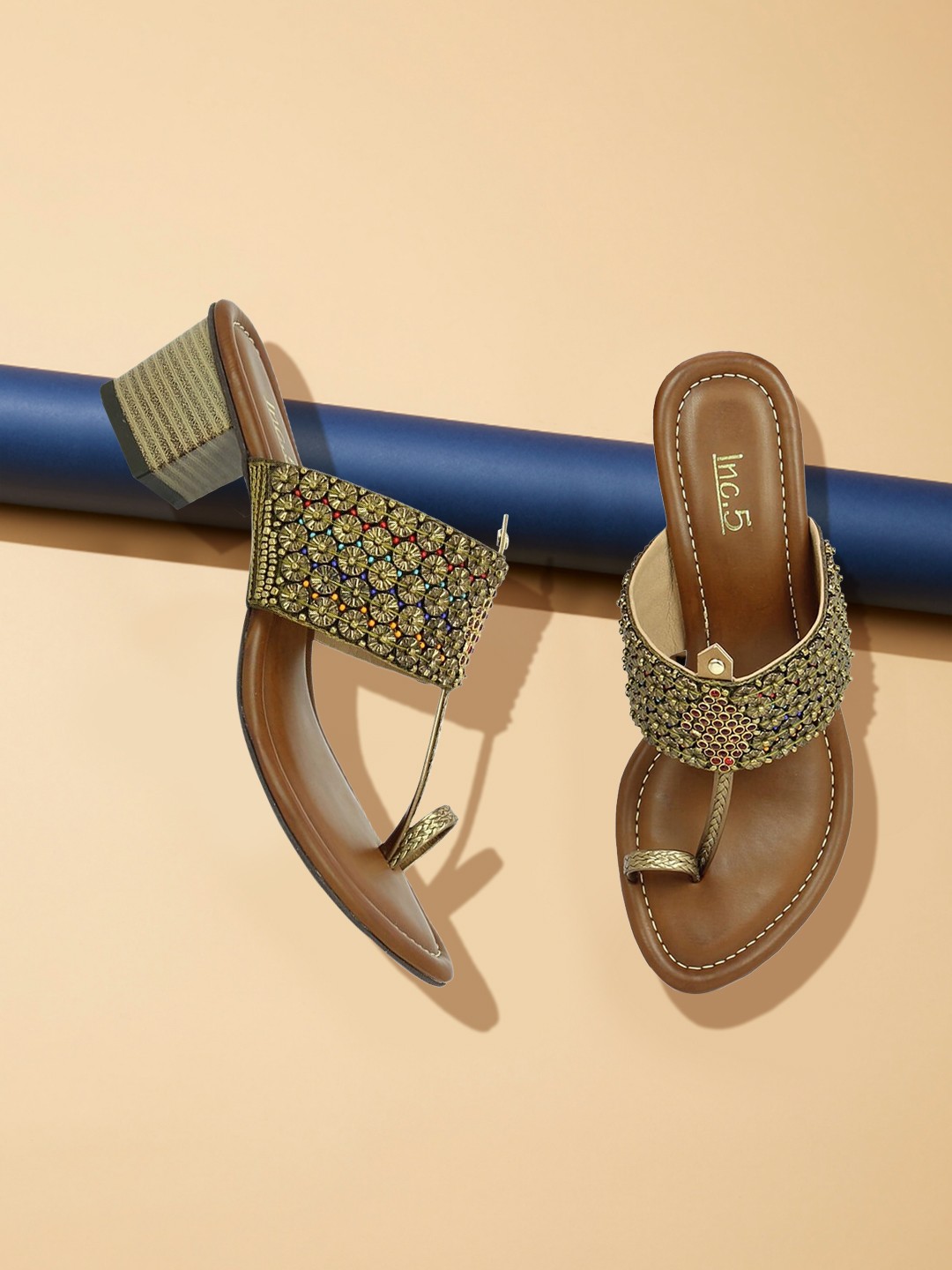 

Inc 5 Women Gold-Toned Embellished Block Heels