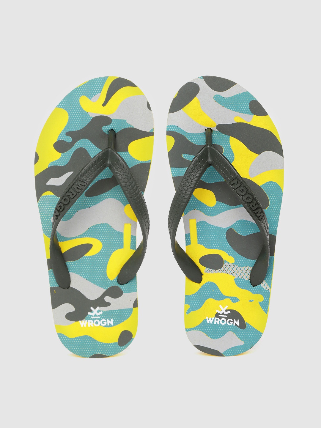 

WROGN Men Yellow & Grey Camo Printed Thong Flip-Flops