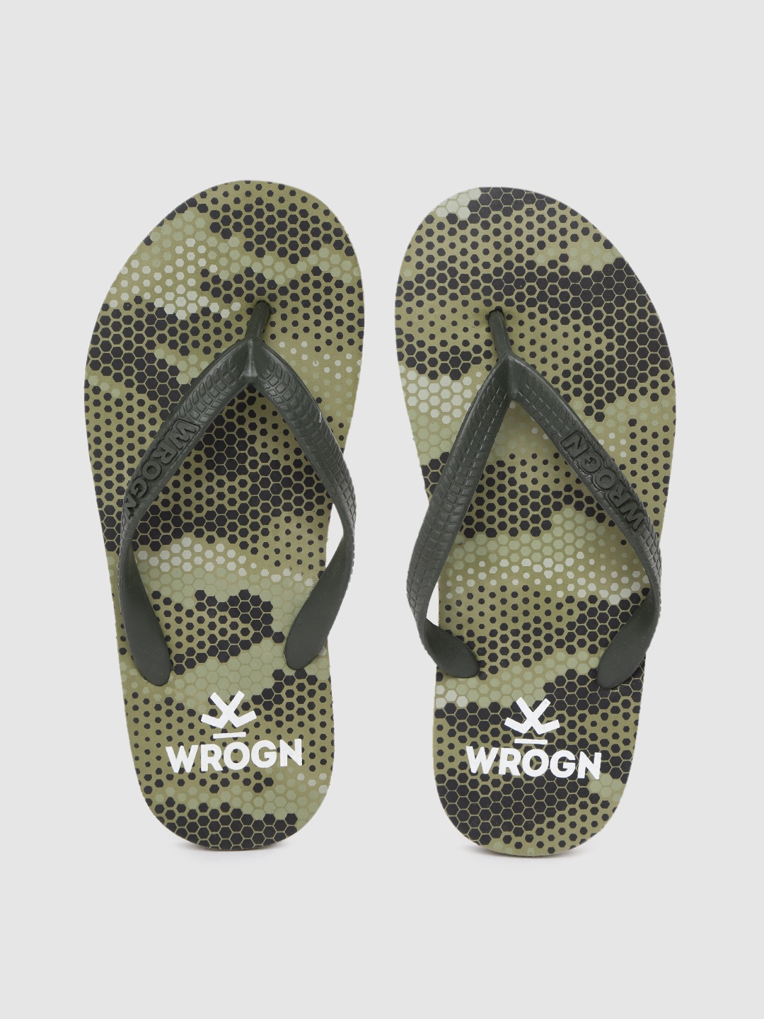 

WROGN Men Olive Green Camo Printed Thong Flip-Flops