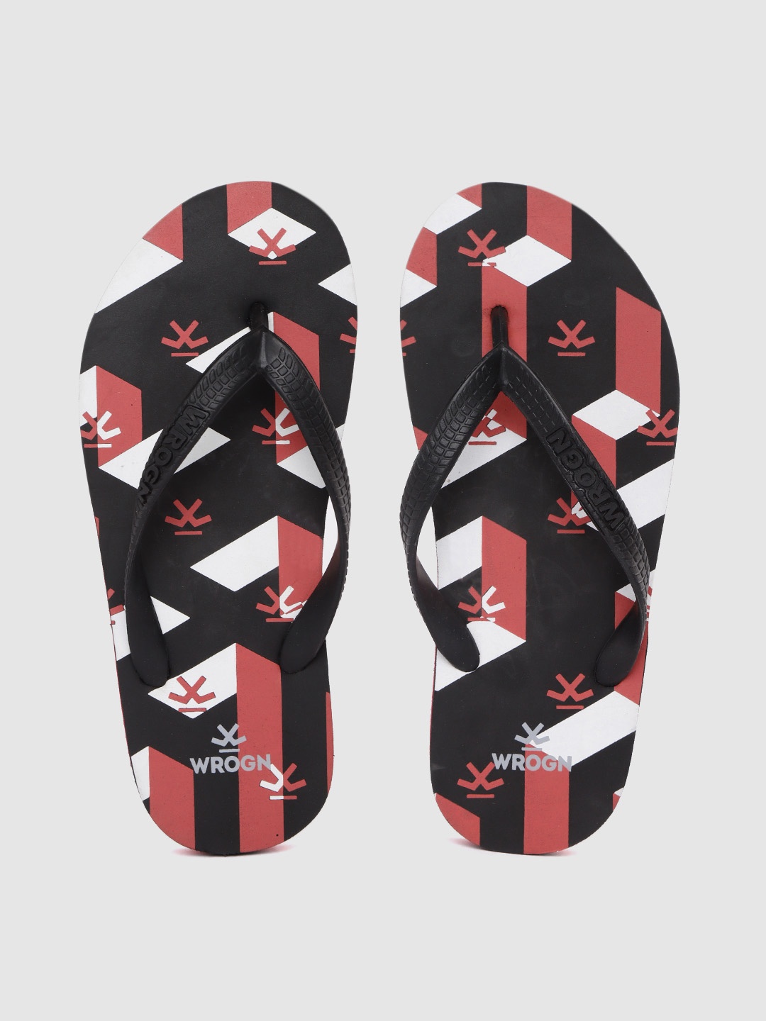 

WROGN Men Black & Red Printed Thong Flip-Flops