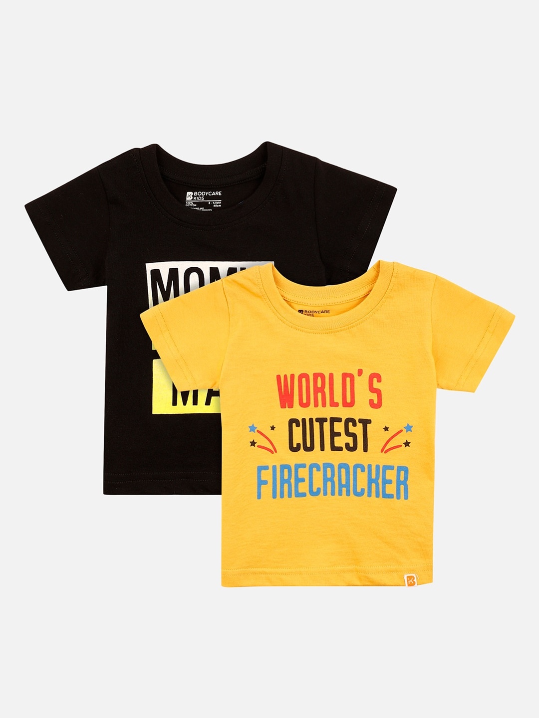 

Bodycare Kids Boys Black & Yellow Set of 2 Printed Round Neck Antimicrobial T-shirt