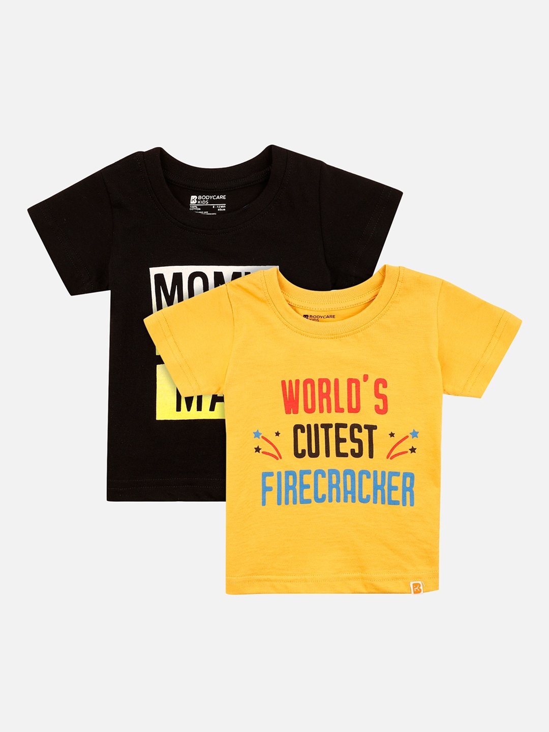 

Bodycare Kids Boys Pack of 2 Black & Yellow Printed Round Neck Antimicrobial T-shirt
