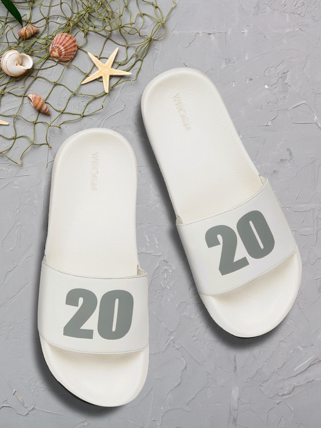 

WROGN Men White & Grey Printed Sliders