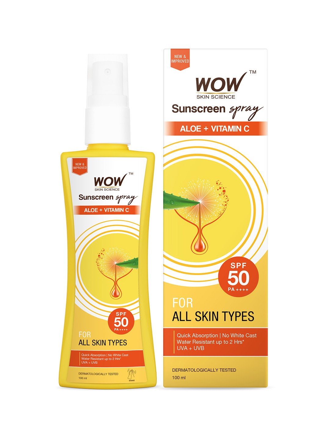 

WOW SKIN SCIENCE SPF 50 PA++++ Sunscreen Spray with Aloe Vera & Vitamin C - 100 ml, Transparent