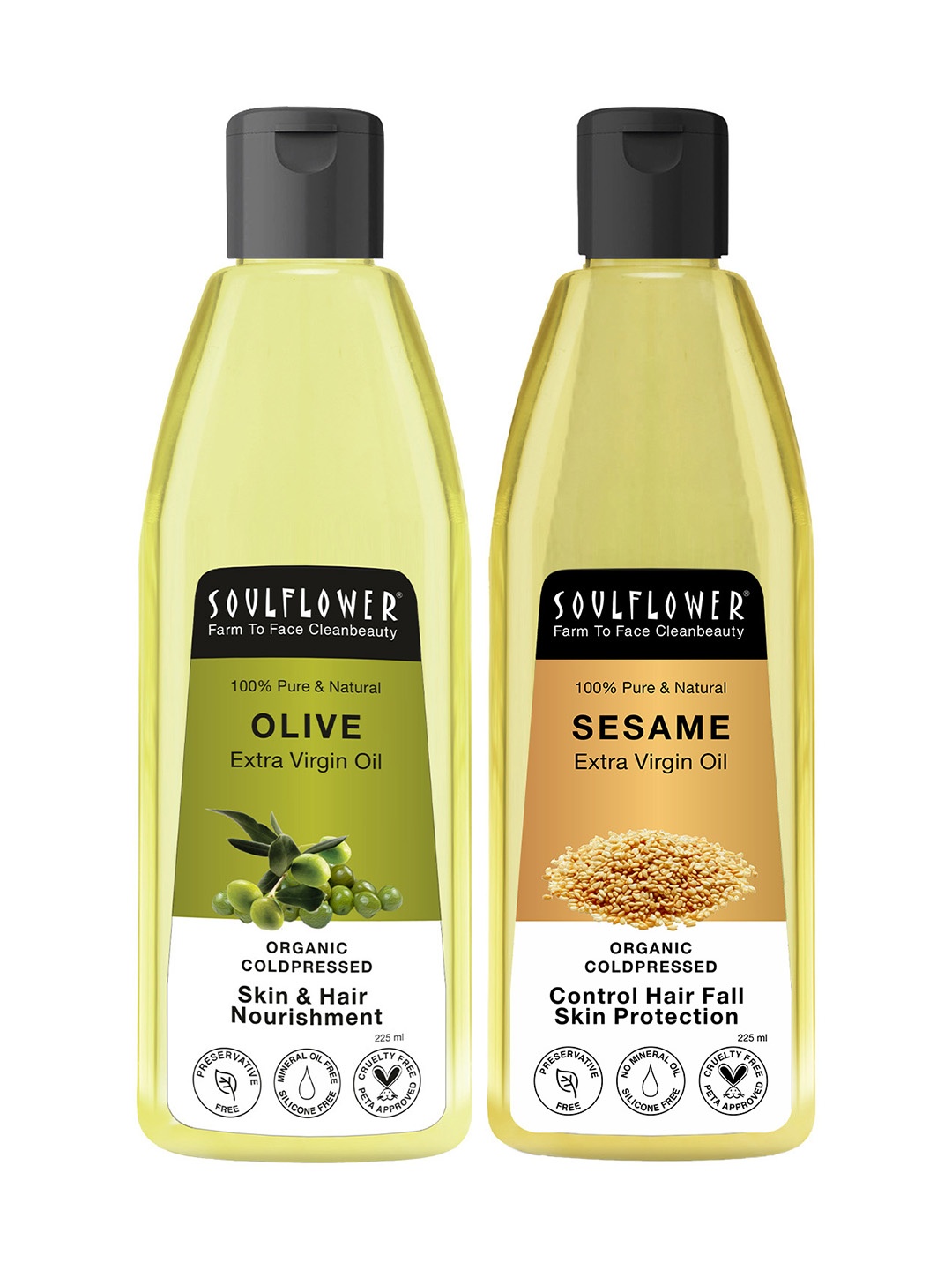 

Soulflower Unisex Set of 2 Sustainable Coldpressed Sesame and Olive Carrier Oil 225ml each, Green