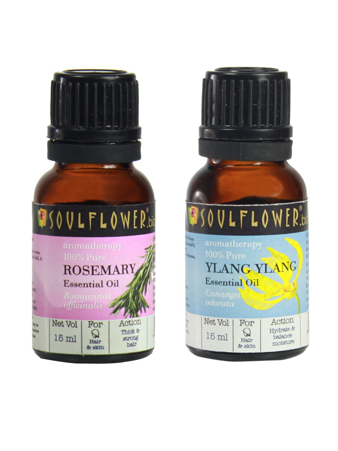 

Soulflower Unisex Set of 2 Sustainable Rosemary Essential Oil & Ylang Ylang Essential Oil 15ml each, Blue