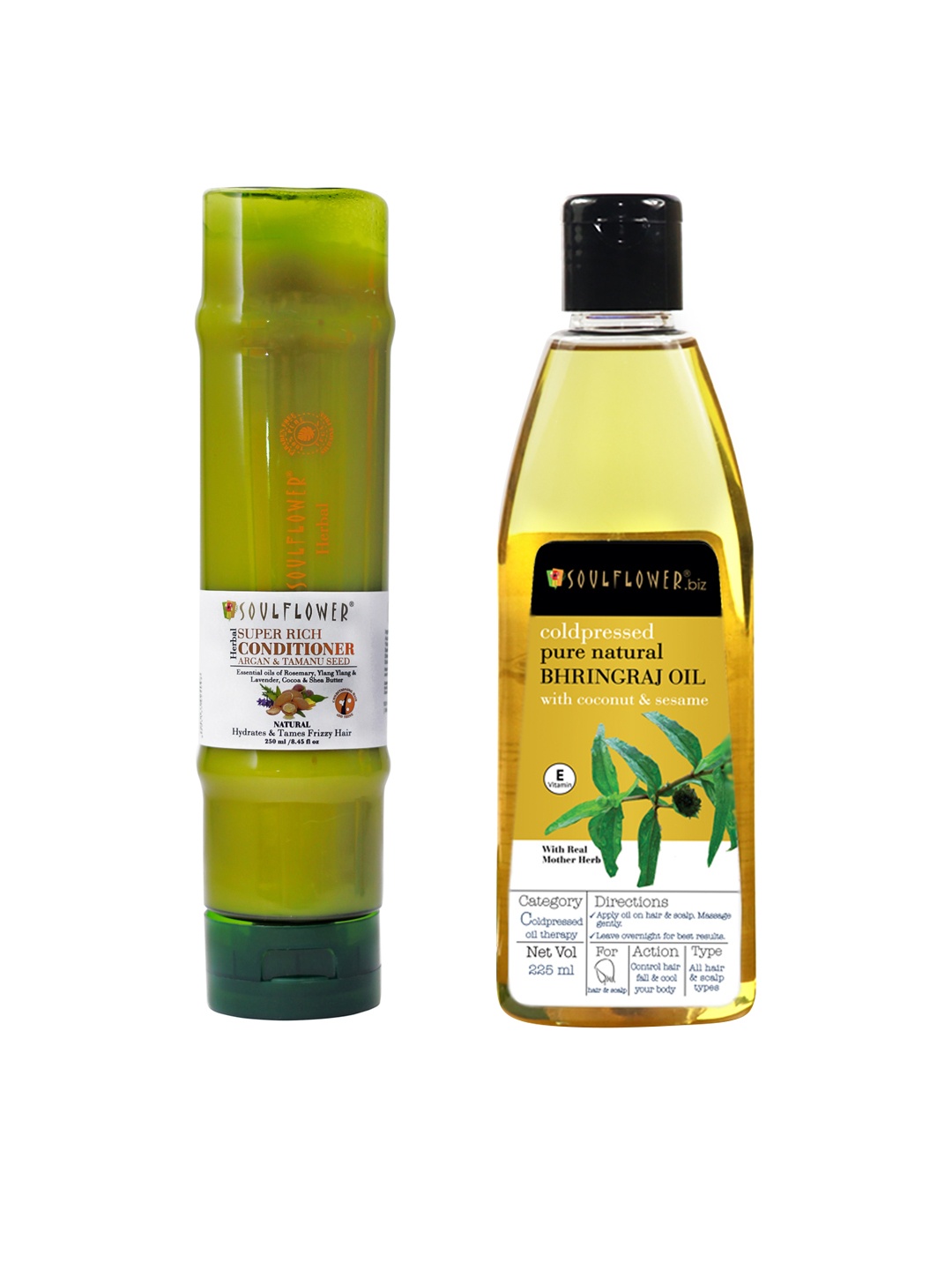 

Soulflower Unisex Set of 2 Sustainable Argan Tamanu Seed Hair Conditioner & Bhringraj Hair Oil, Green