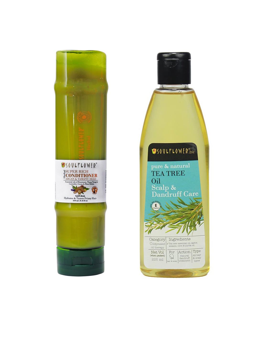 

Soulflower Unisex Set of 2 Sustainable Argan Tamanu Seed Hair Conditioner & Tea Tree Dandruff Hair Oil, Green