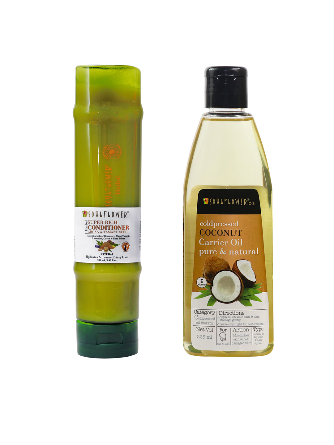 

Soulflower Unisex Set of 2 Sustainable Argan Tamanu Seed Hair Conditioner & Extra Virgin Coconut Hair Oil, Green