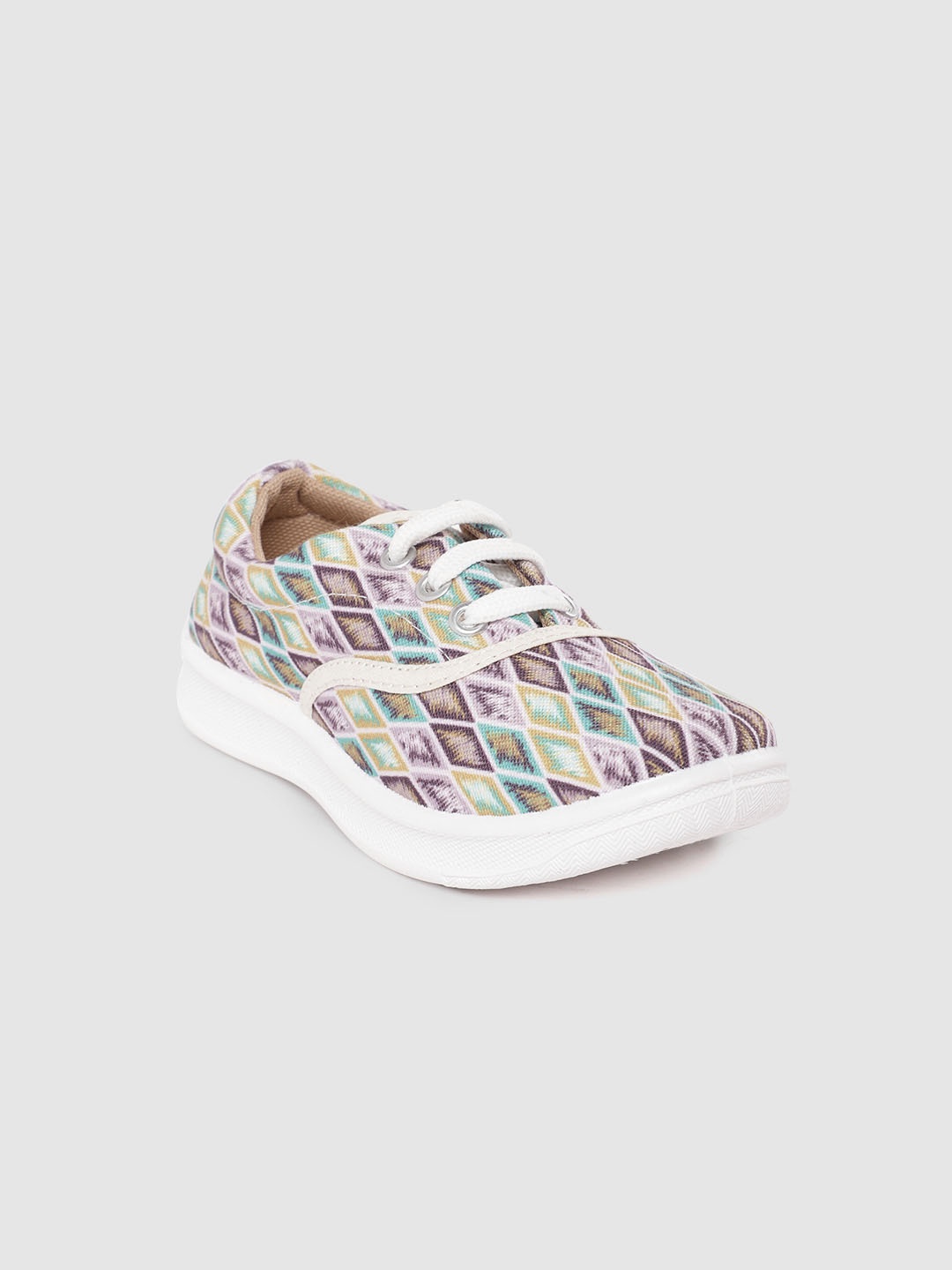 

YK Kids White & Purple Geometric Printed Sneakers