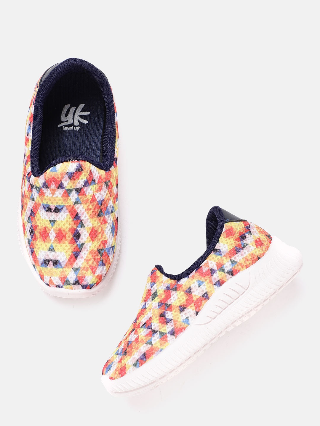 

YK Kids Multicoloured Geometric Print Slip-On Sneakers, Multi