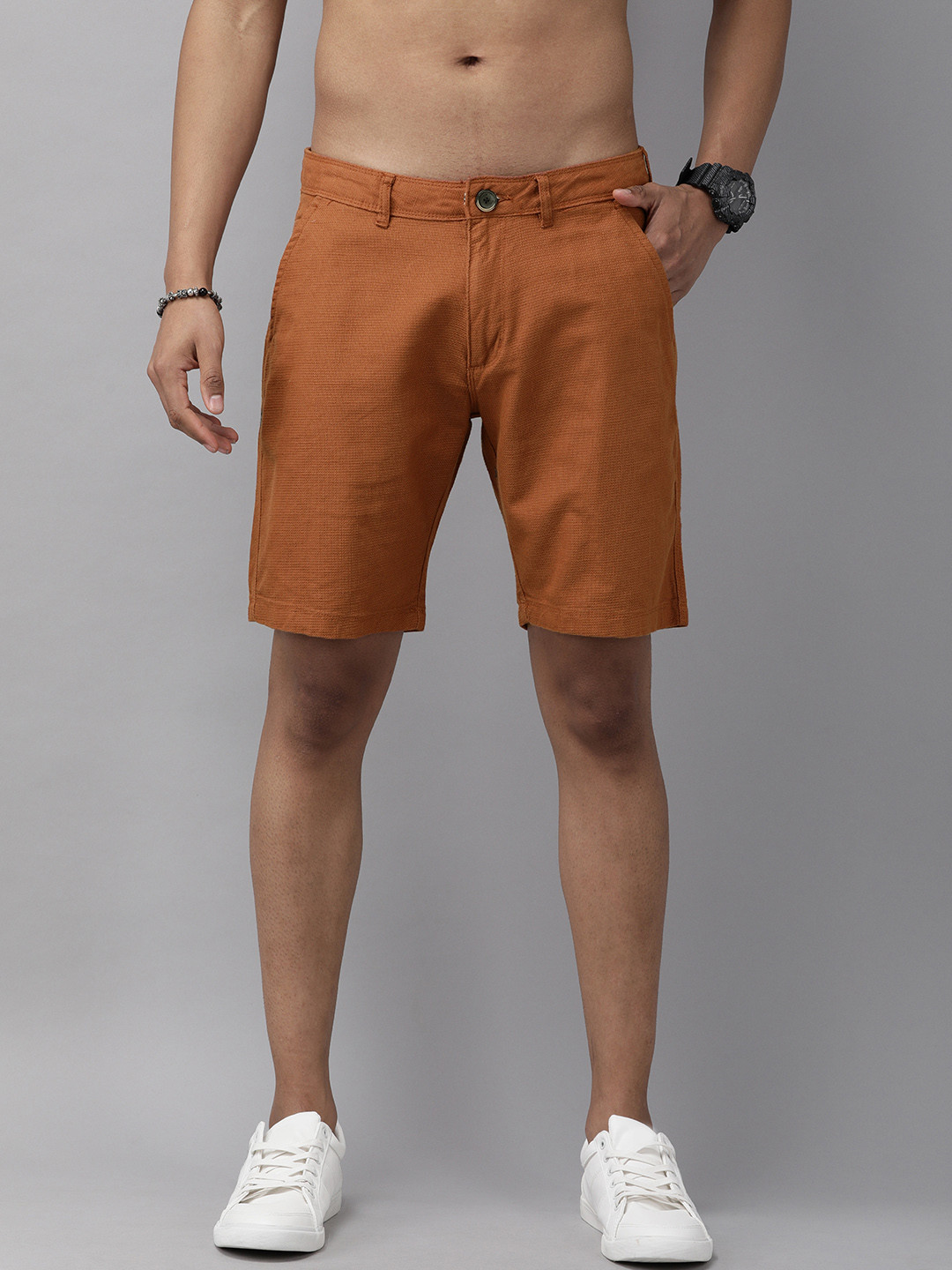 

Roadster Men Brown Mid-Rise Regular Shorts
