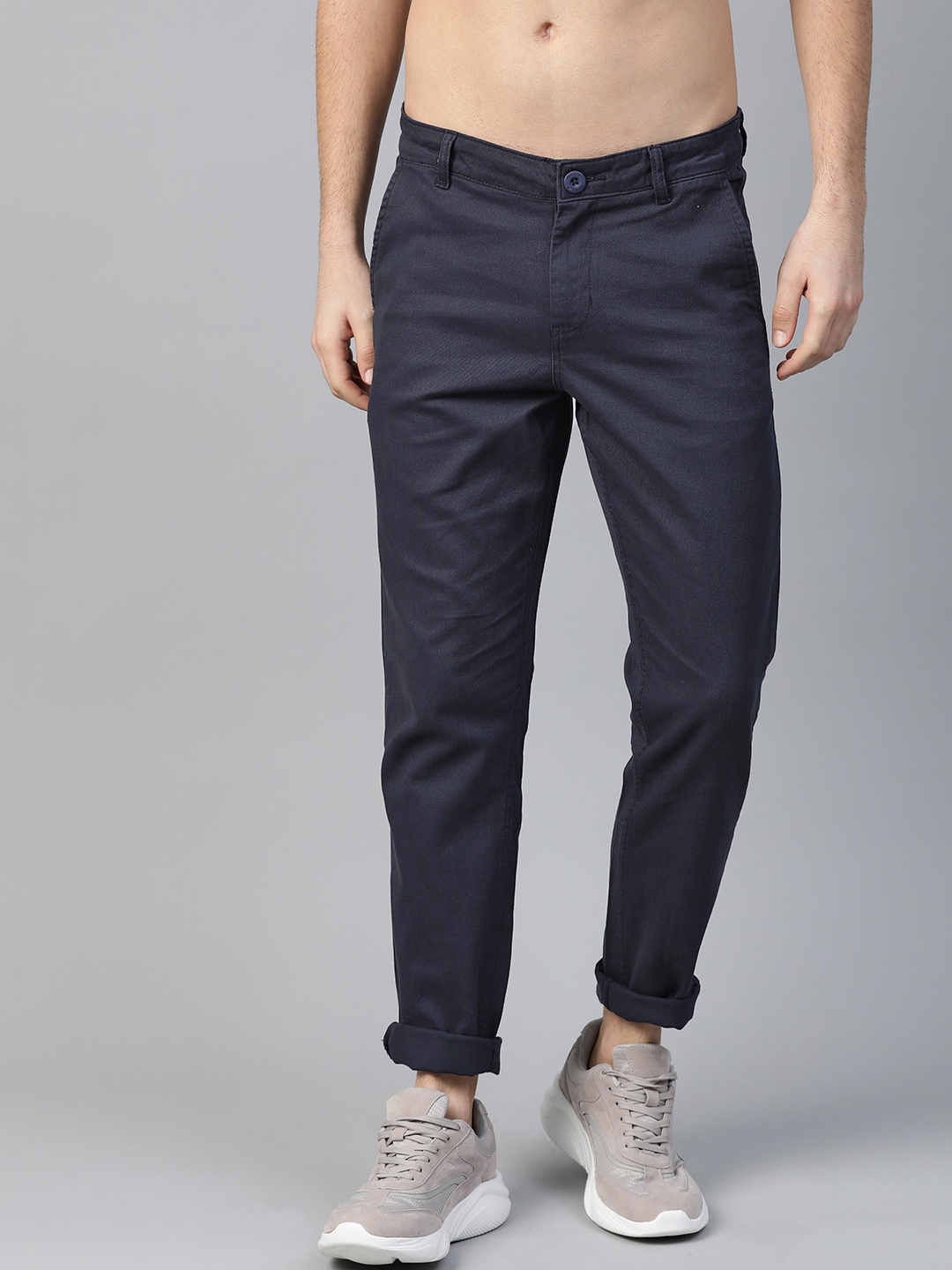 

Roadster Men Navy Blue Solid Regular Trousers