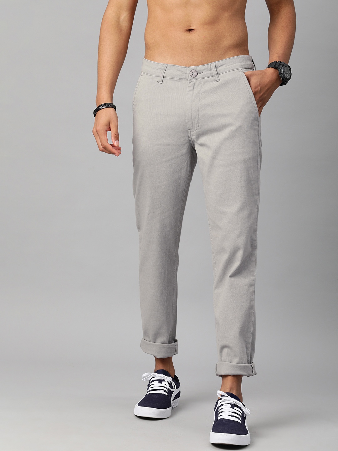 

Roadster Men Grey Chinos Trousers