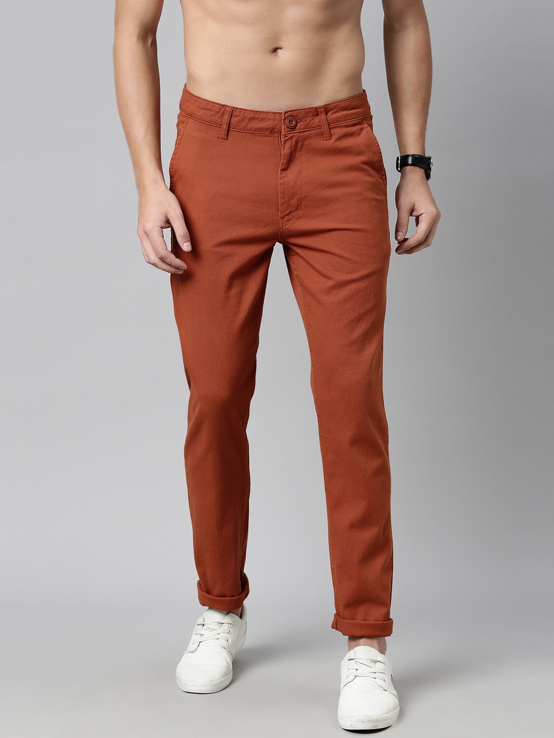 

Roadster Men Rust Orange Regular Trousers