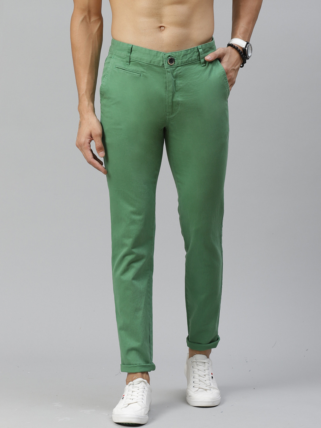 

Roadster Men Green Tapered Fit Regular Trousers