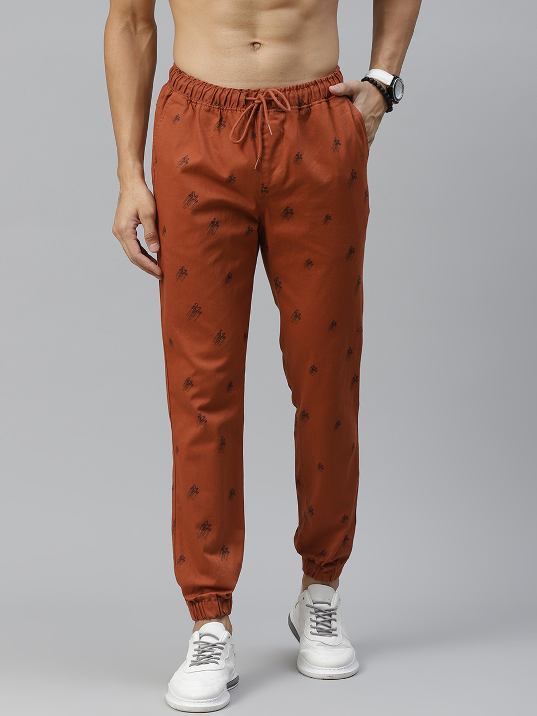 

Roadster Men Rust Orange Printed Joggers