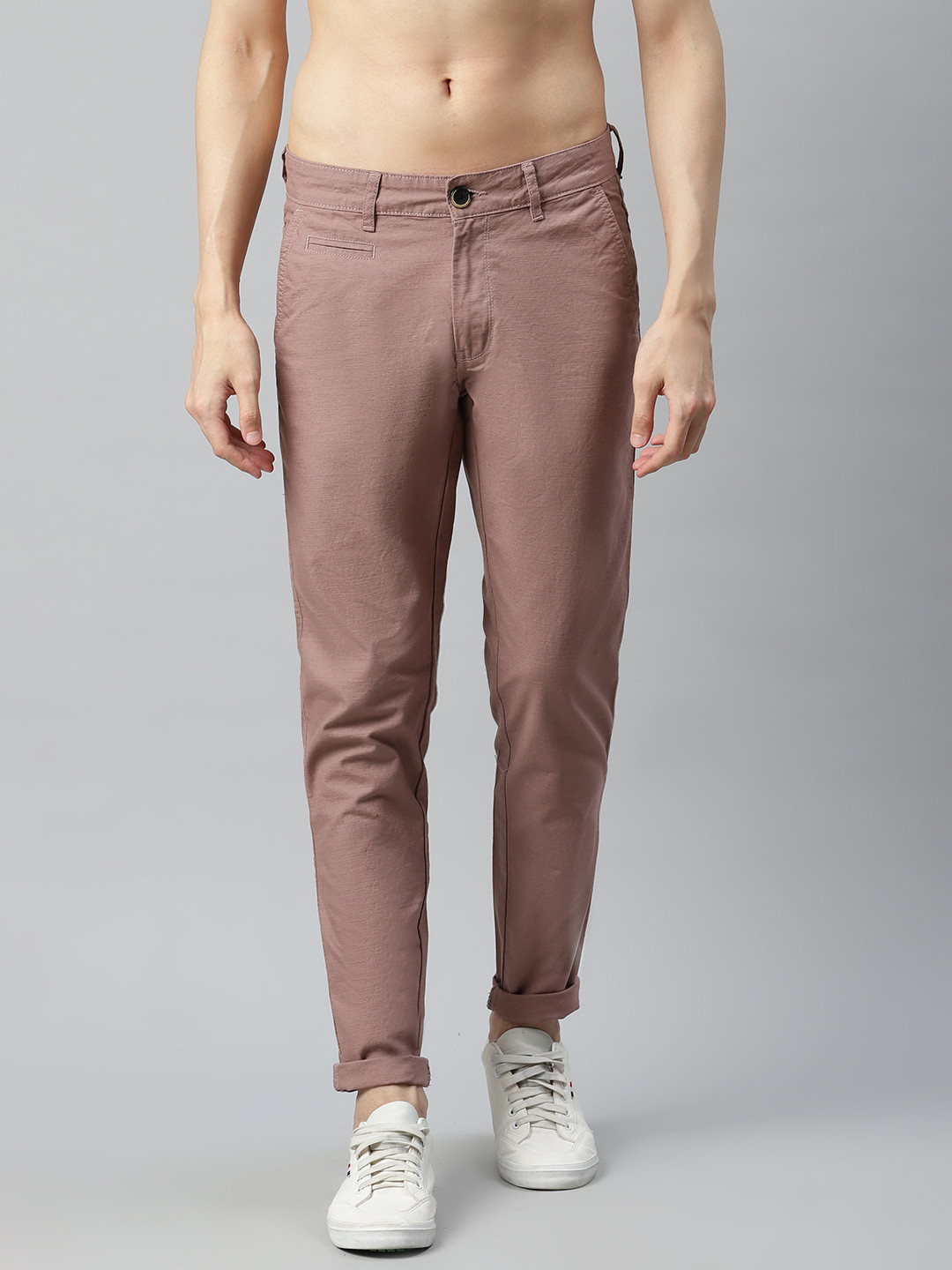 

Roadster Men Mauve Solid Pure Cotton Regular Fit Trousers