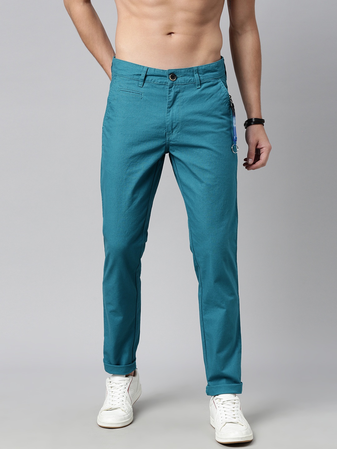 

Roadster Men Teal Green Regular Trousers