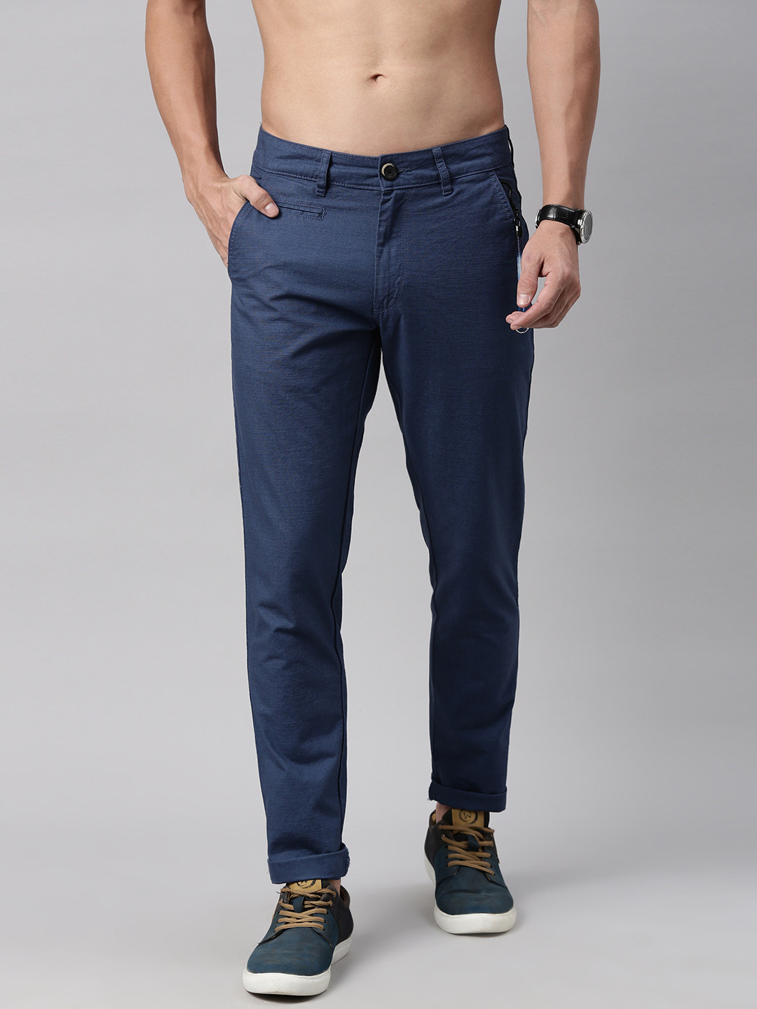 

Roadster Men Navy Blue Regular Fit Solid Regular Trousers