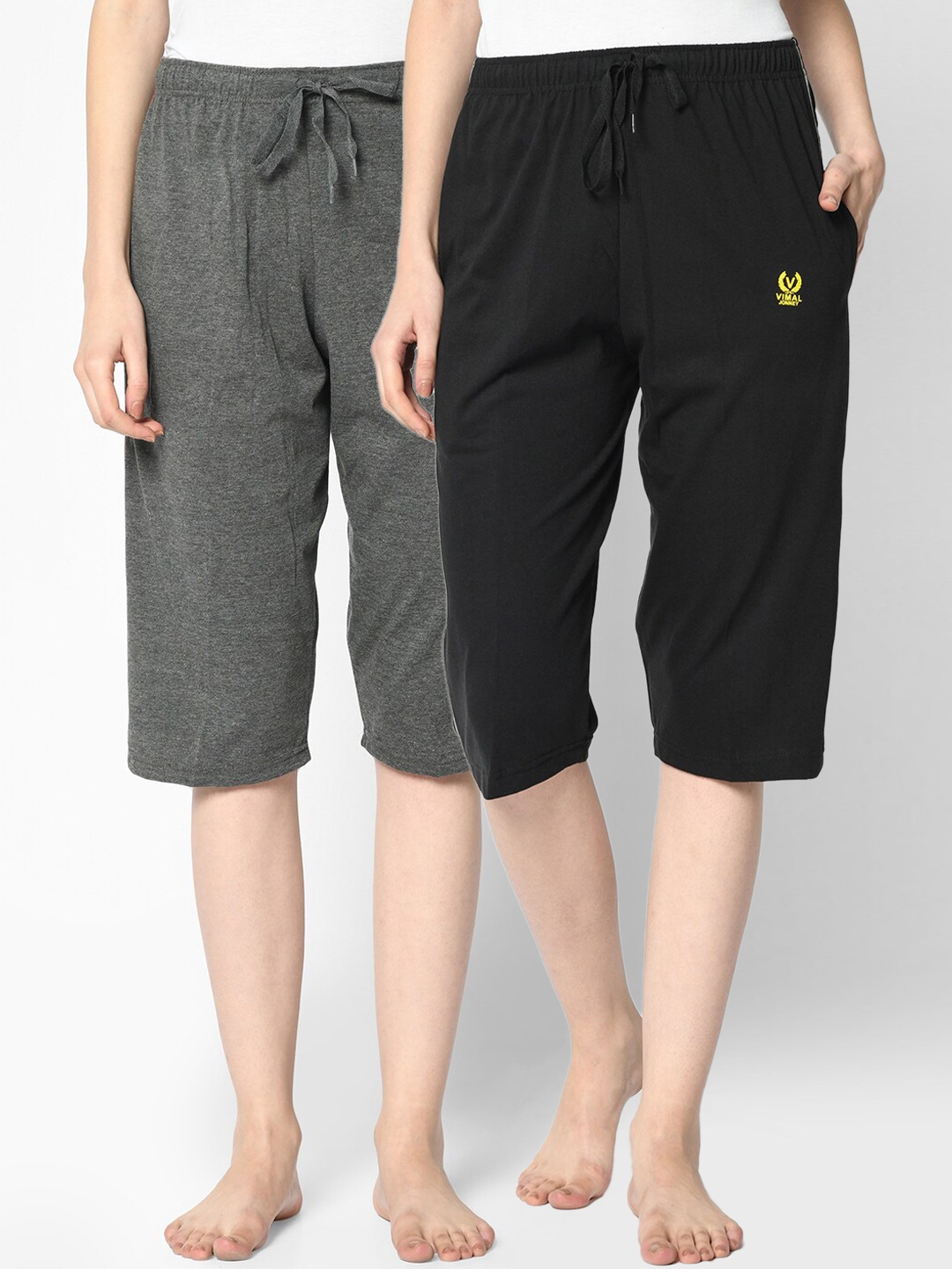 

MACK JONNEY Women Pack of 2 Solid Lounge Shorts, Black