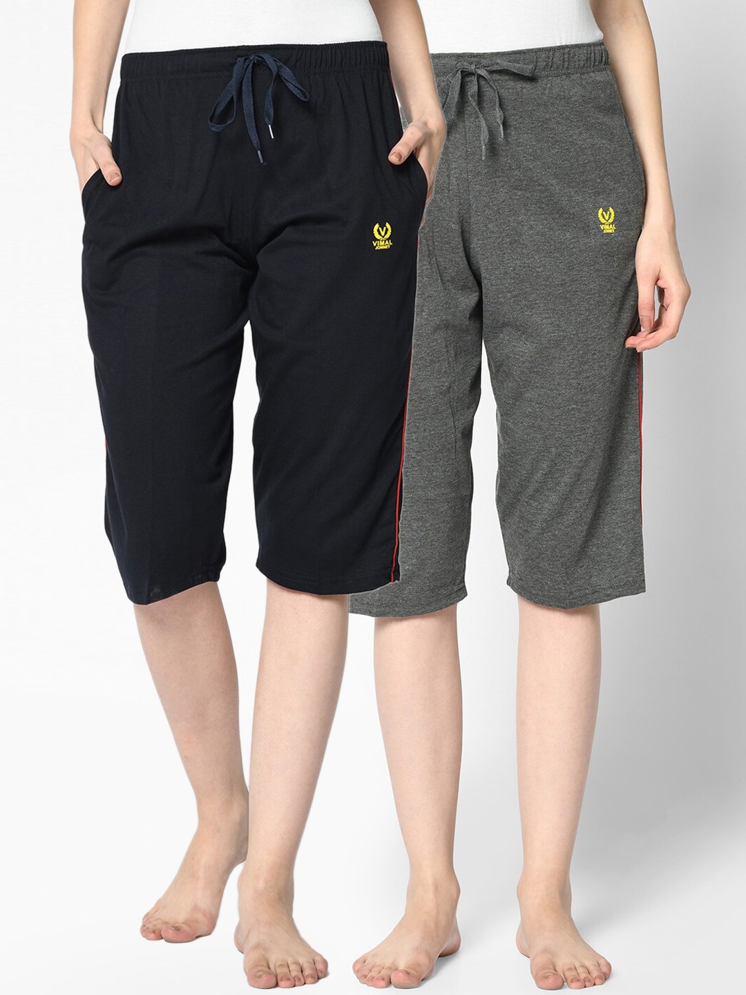 

MACK JONNEY Women Navy Blue & Charcoal Solid Lounge Shorts
