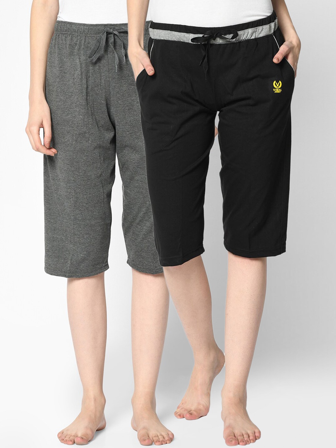 

VIMAL JONNEY Women Pack of 2 Solid Lounge Pants, Black