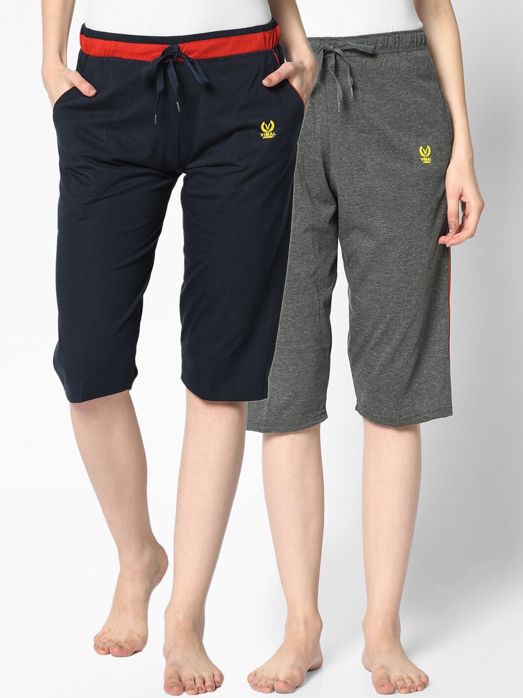 

MACK JONNEY Women Pack of 2 Solid Lounge Shorts, Navy blue