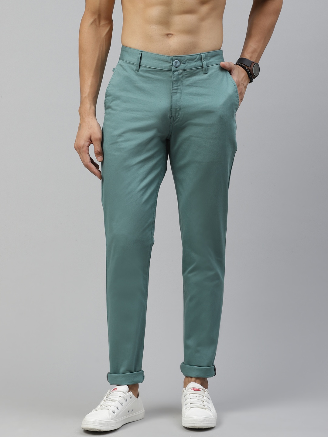 

Roadster Men Green Slim Fit Solid Regular Trousers