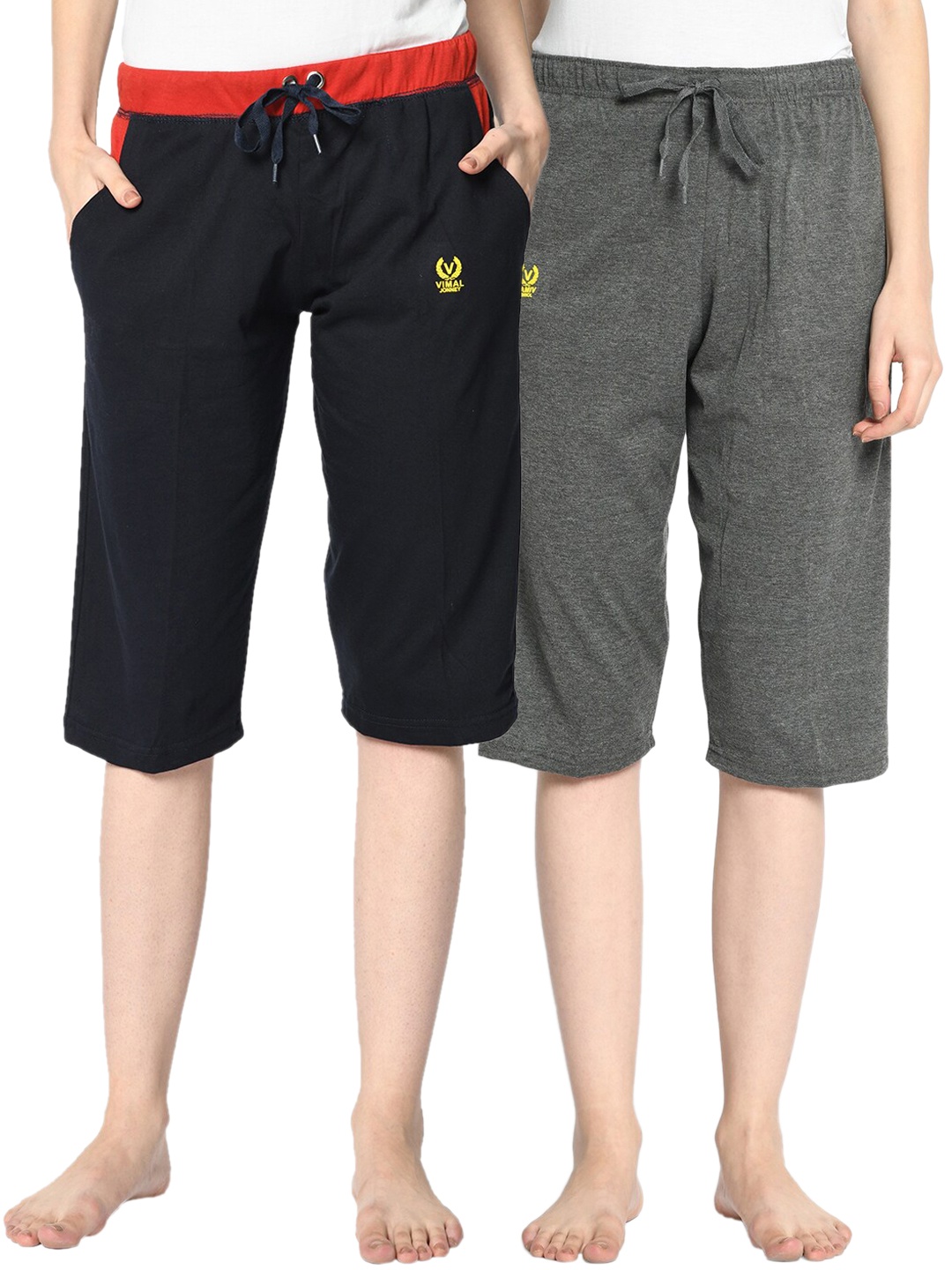 

MACK JONNEY Women Pack of 2 Solid Lounge Shorts, Navy blue