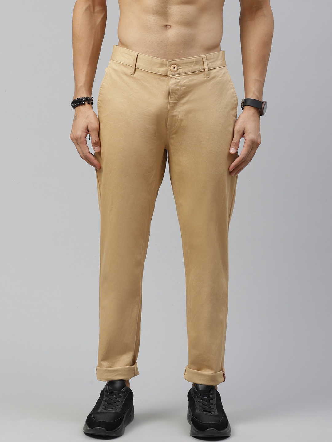 

Roadster Men Beige Slim Fit Solid Regular Trousers