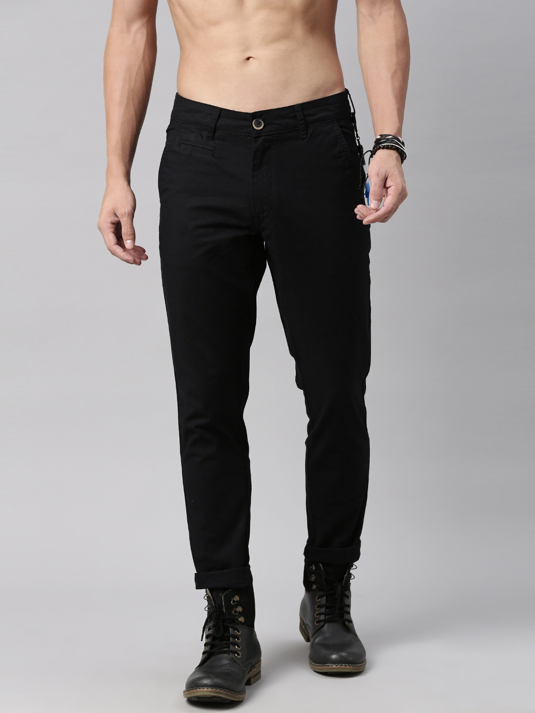 

Roadster Men Black Regular Fit Solid Trousers