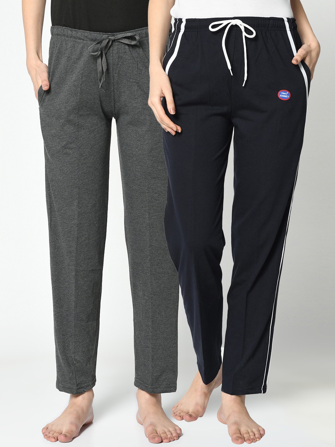 

VIMAL JONNEY Women Pack Of 2 Solid Lounge Pants, Black