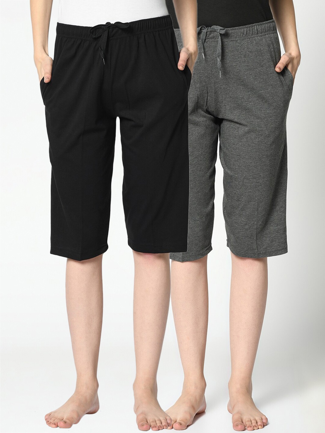 

MACK JONNEY Women Pack Of 2 Solid Lounge Shorts, Black