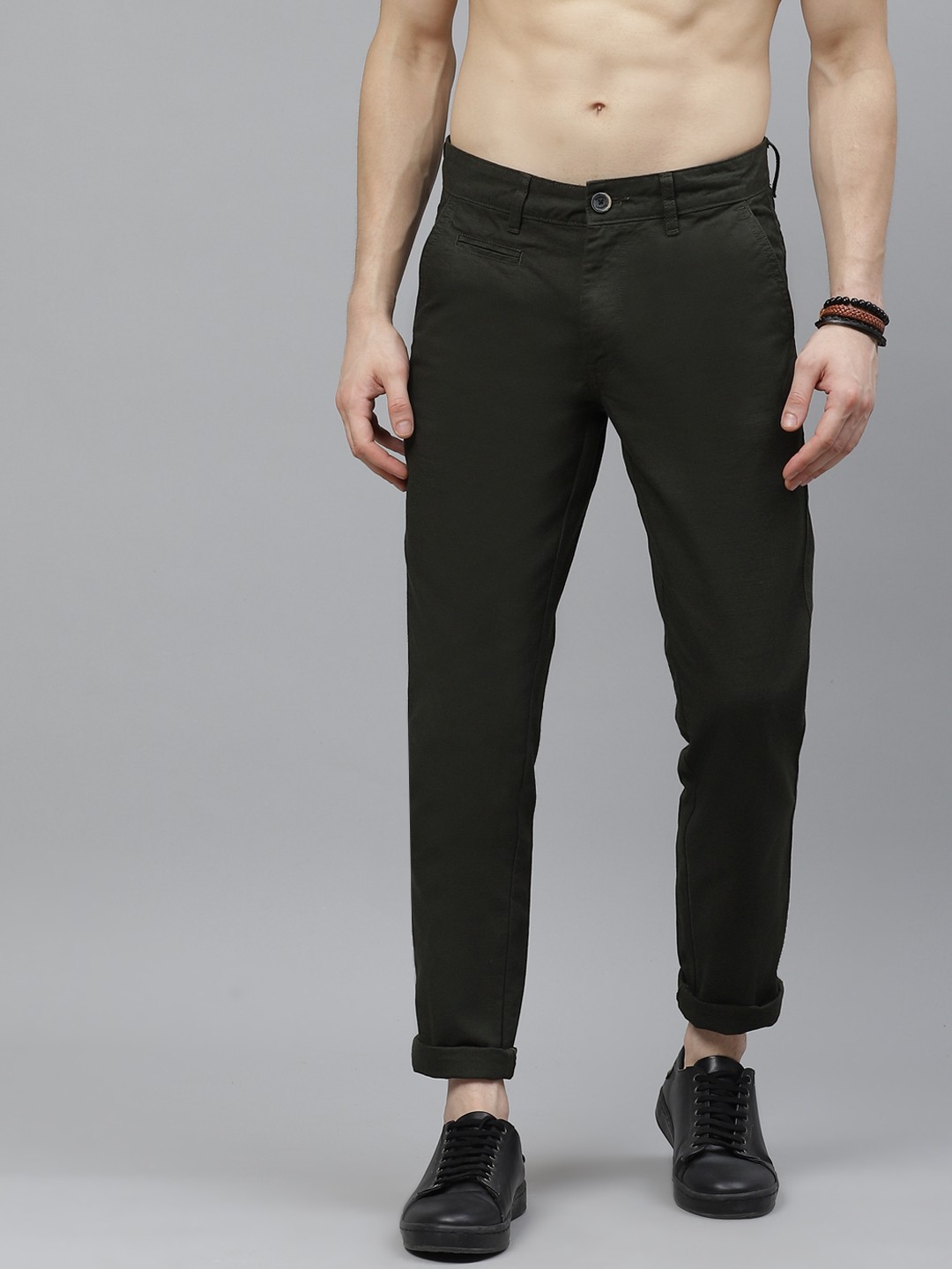 

Roadster Men Olive Green Regular Fit Solid Regular Trousers