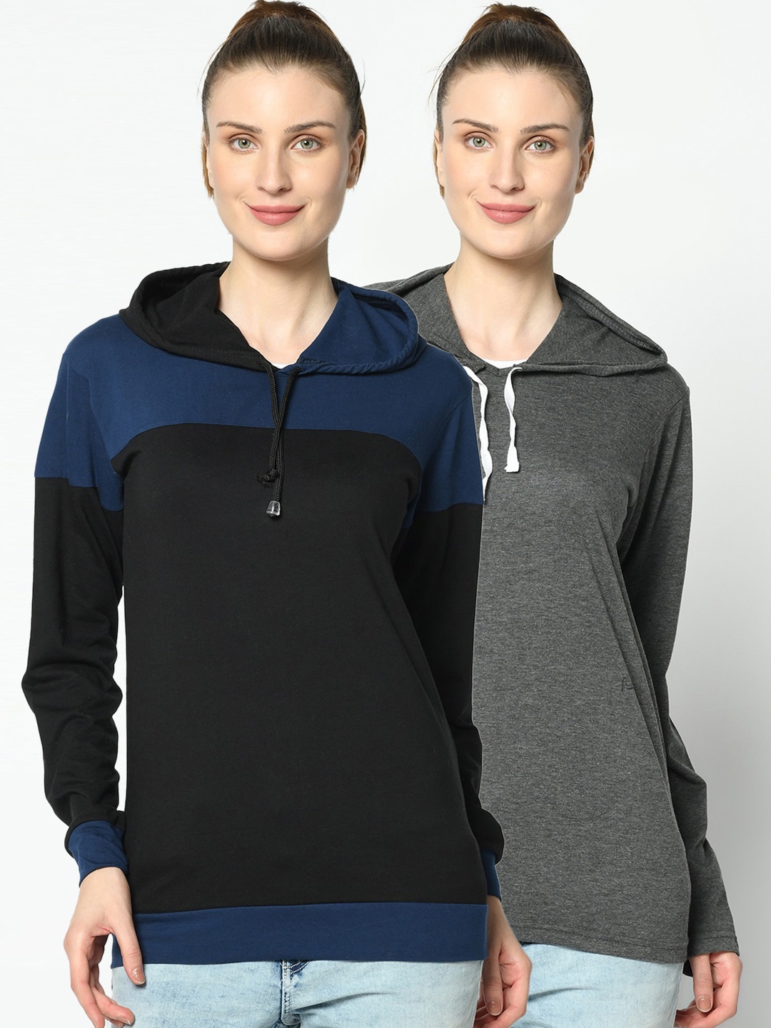

VIMAL JONNEY Women Pack of 2 Solid Tshirts, Black