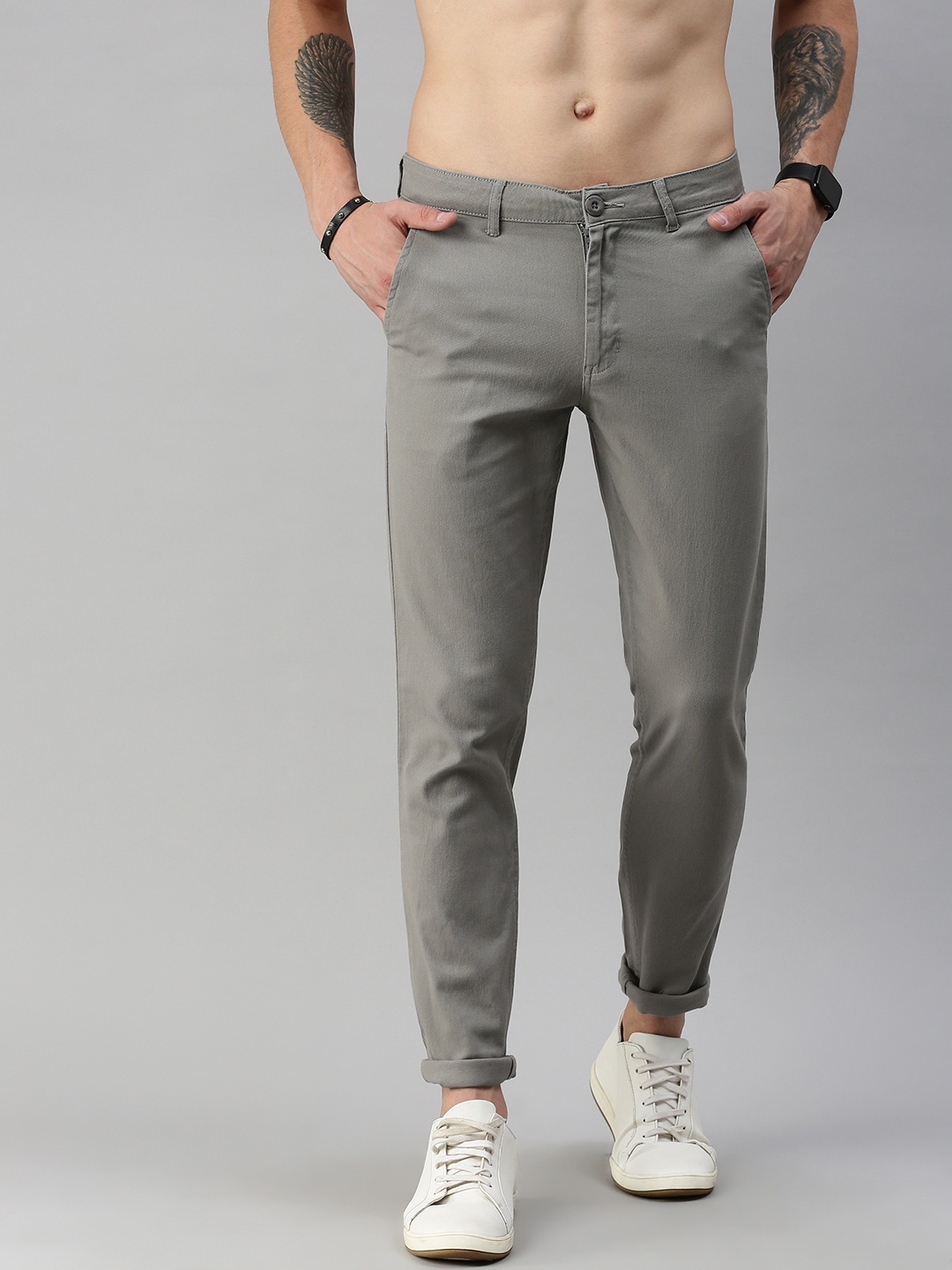 

Roadster Men Grey Regular Fit Solid Regular Trousers